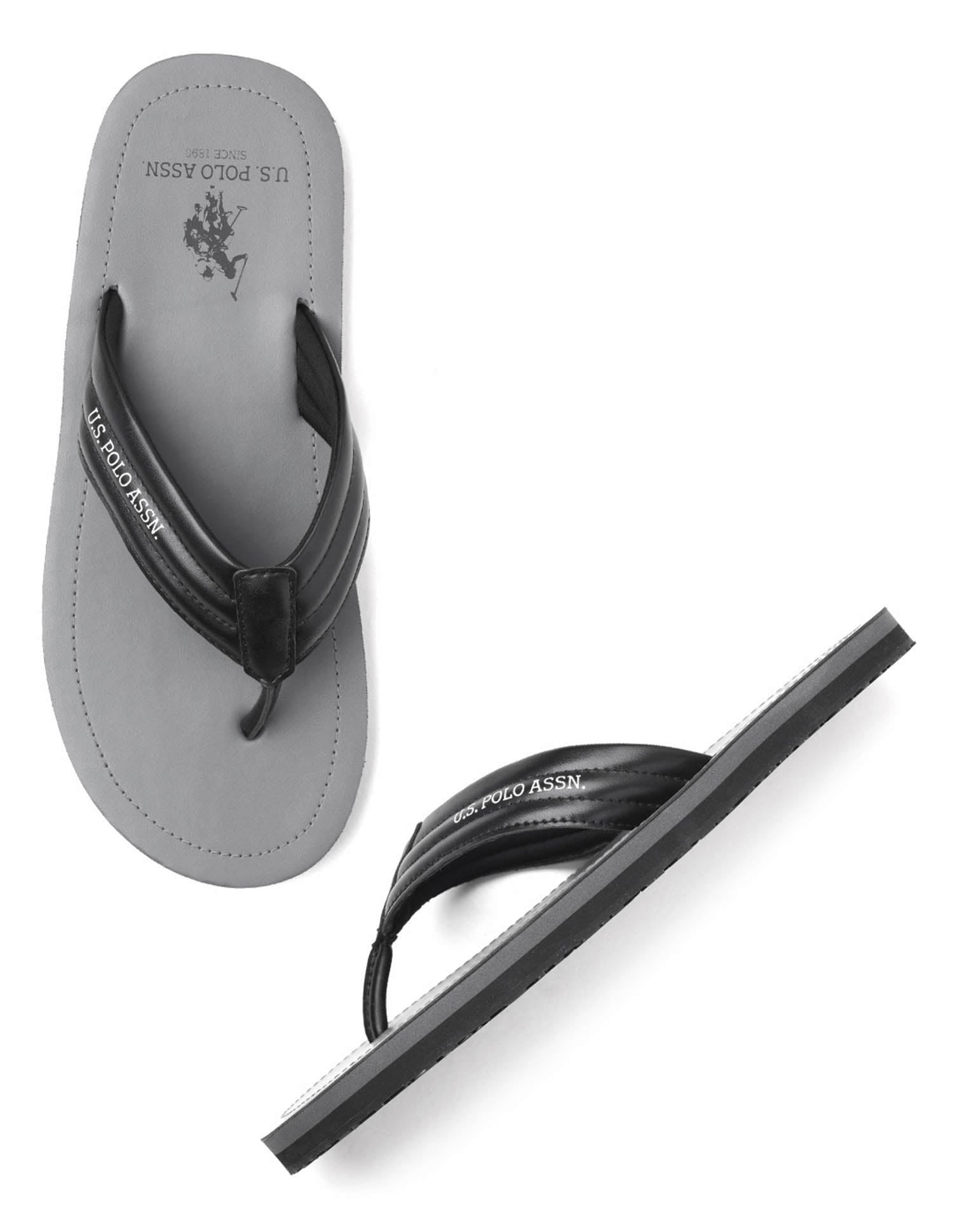 Men Terry Solid Flip Flops Black - U.S. Polo Assn. India | Large
