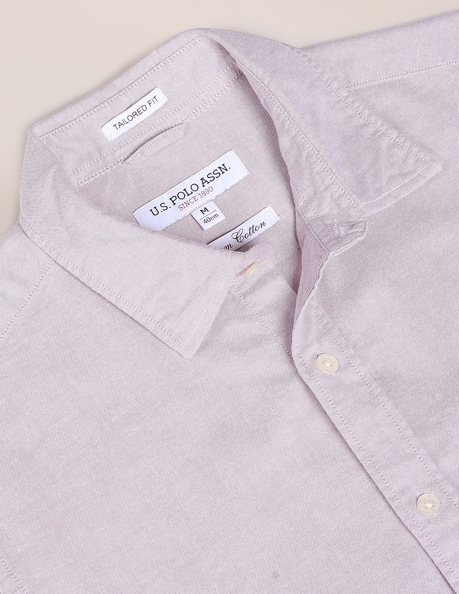 Solid Cotton Oxford Shirt Stone - U.S. Polo Assn. India | Large