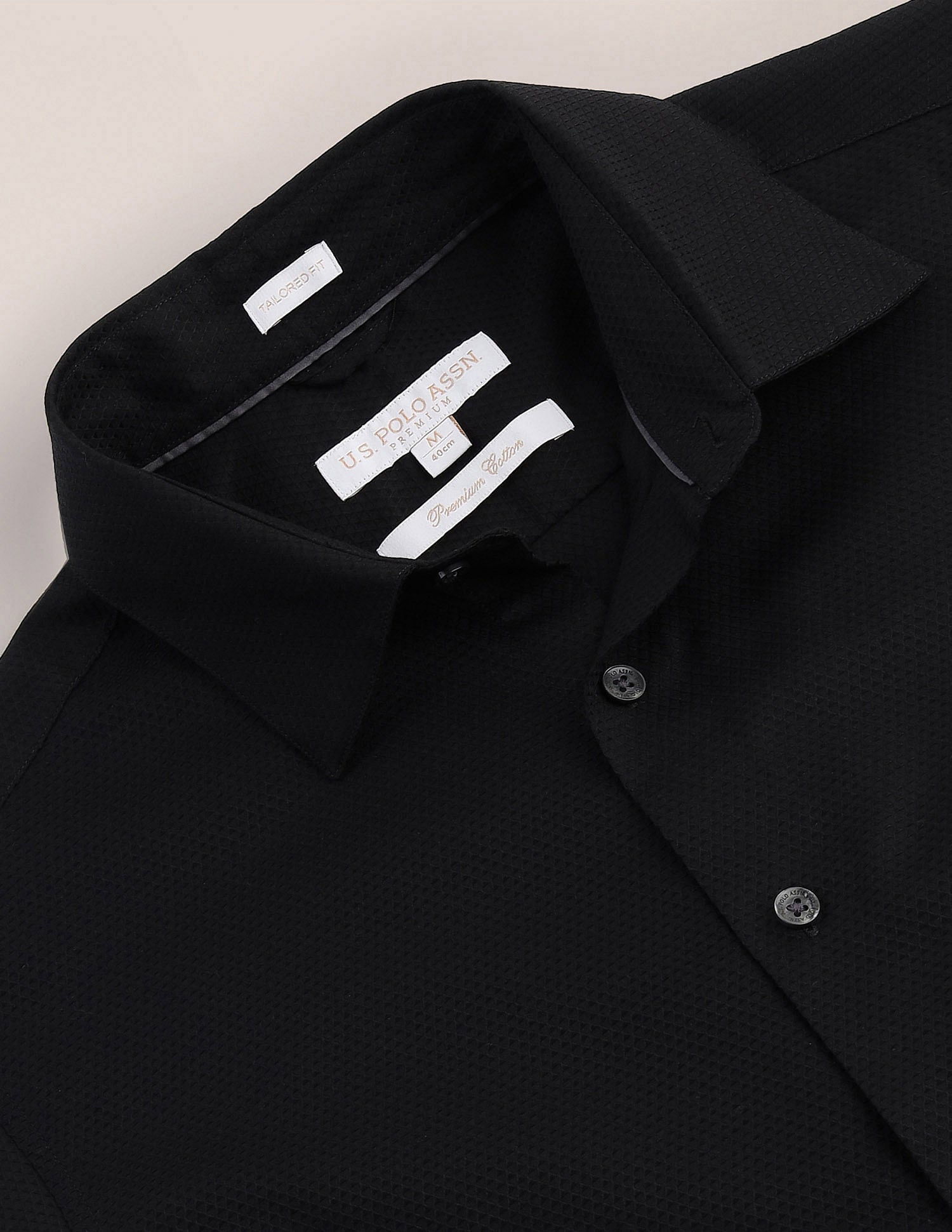 Premium Cotton Dobby Shirt Black - U.S. Polo Assn. India | Large
