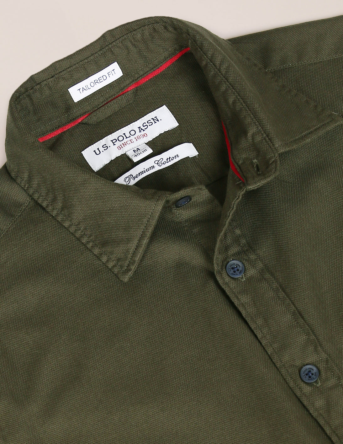 Spread Collar Solid Casual Shirt Olive - U.S. Polo Assn. India | Large