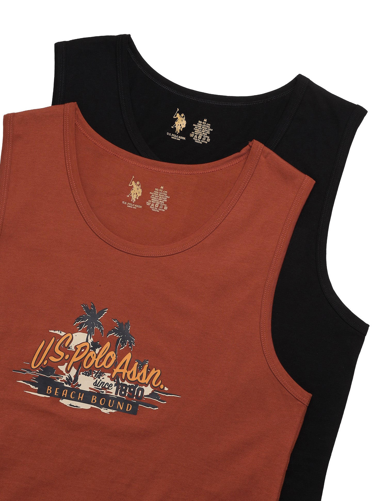 Anti Microbial Pure Cotton OEV08 Vest - Pack Of 2 Black/Rust - U.S. Polo Assn. India | Large