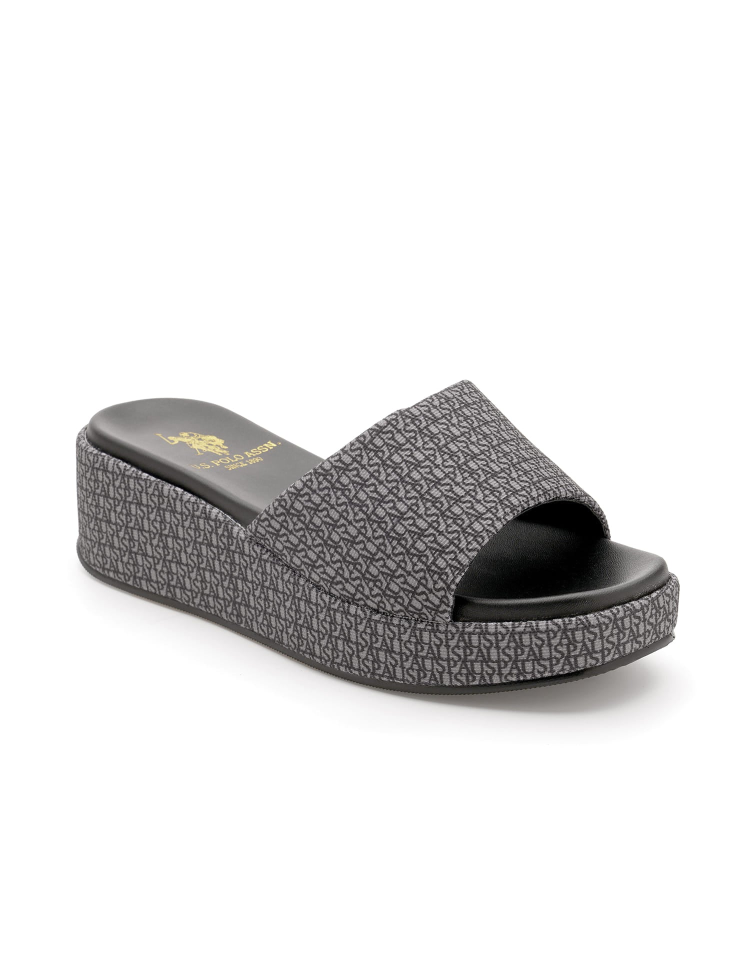 Women Open Toe Brand Print Savina Sandals Black - U.S. Polo Assn. India | Large