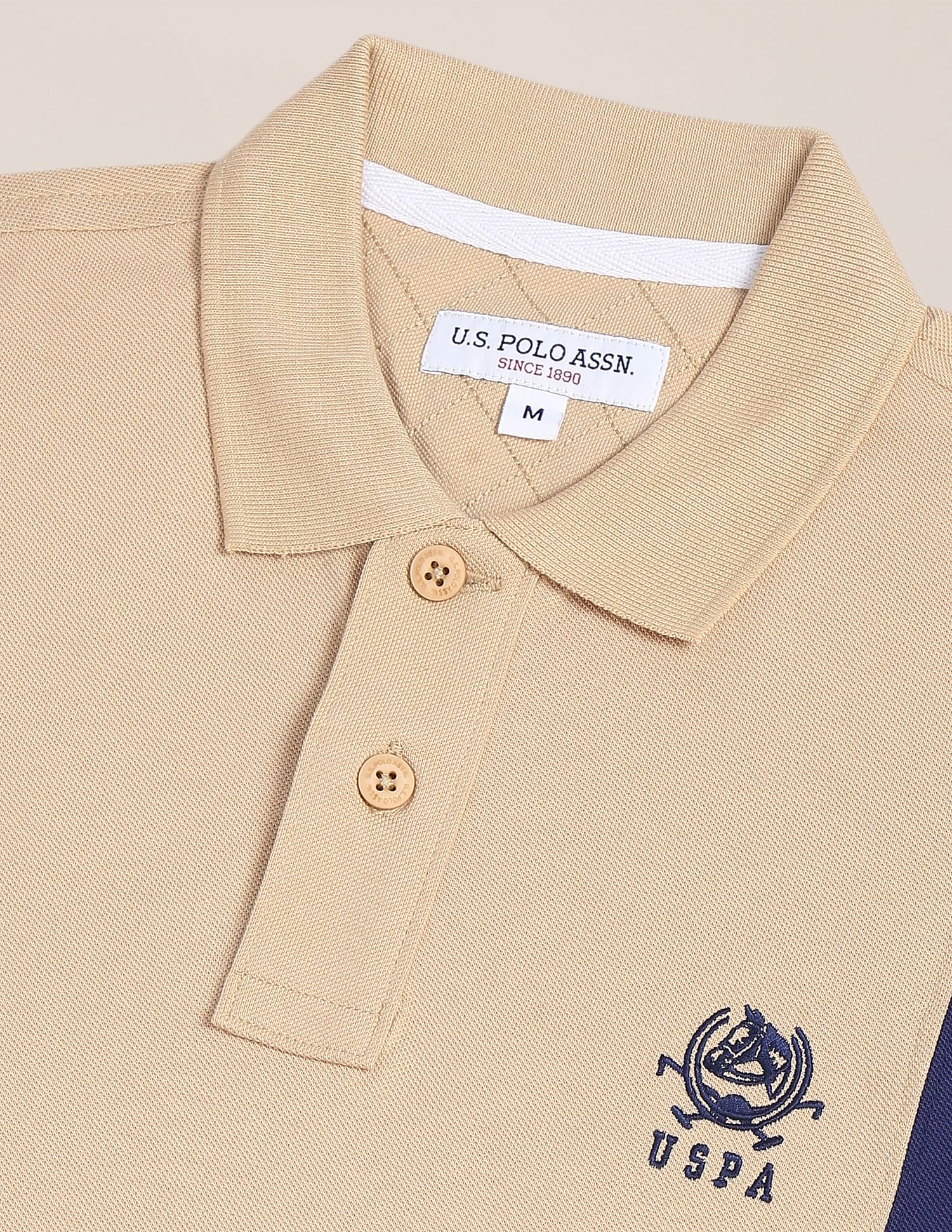 Colour Block Cotton Pique Polo Shirt Beige - U.S. POLO ASSN. | Large