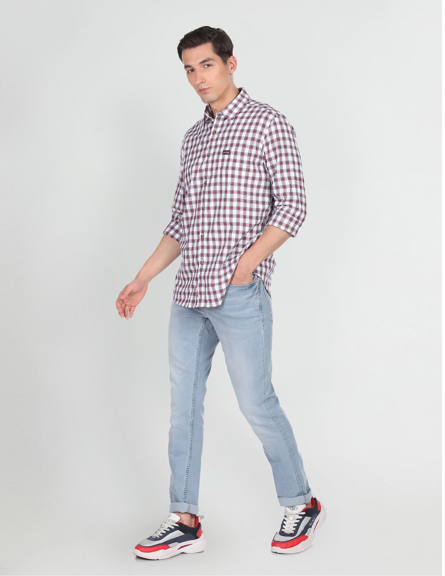 Spread Collar Check Casual Shirt Red and White - U.S. POLO ASSN. | Large