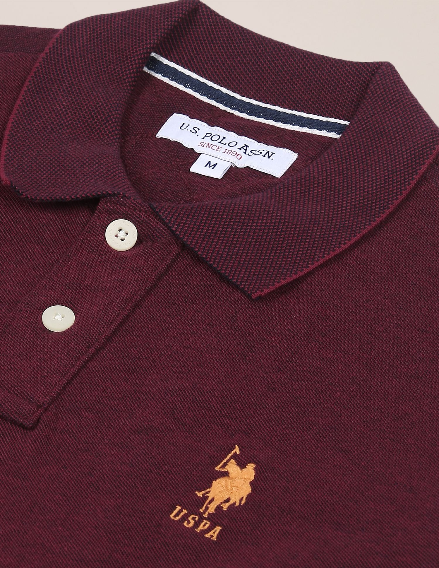 Pure Cotton Solid Polo Shirt Maroon - U.S. Polo Assn. India | Large