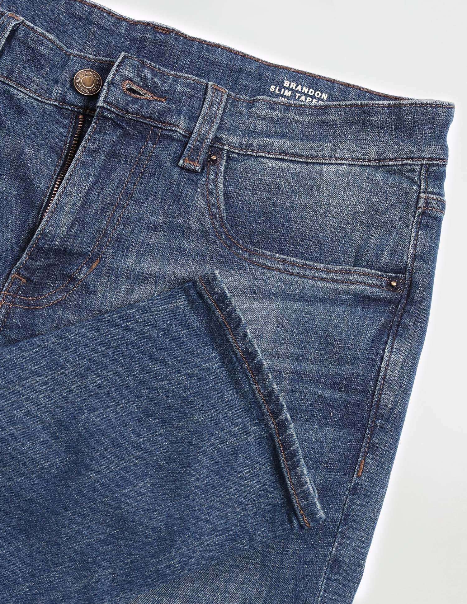 Brandon Slim Tapered Blue Jeans Mid Wash - U.S. Polo Assn. India | Large