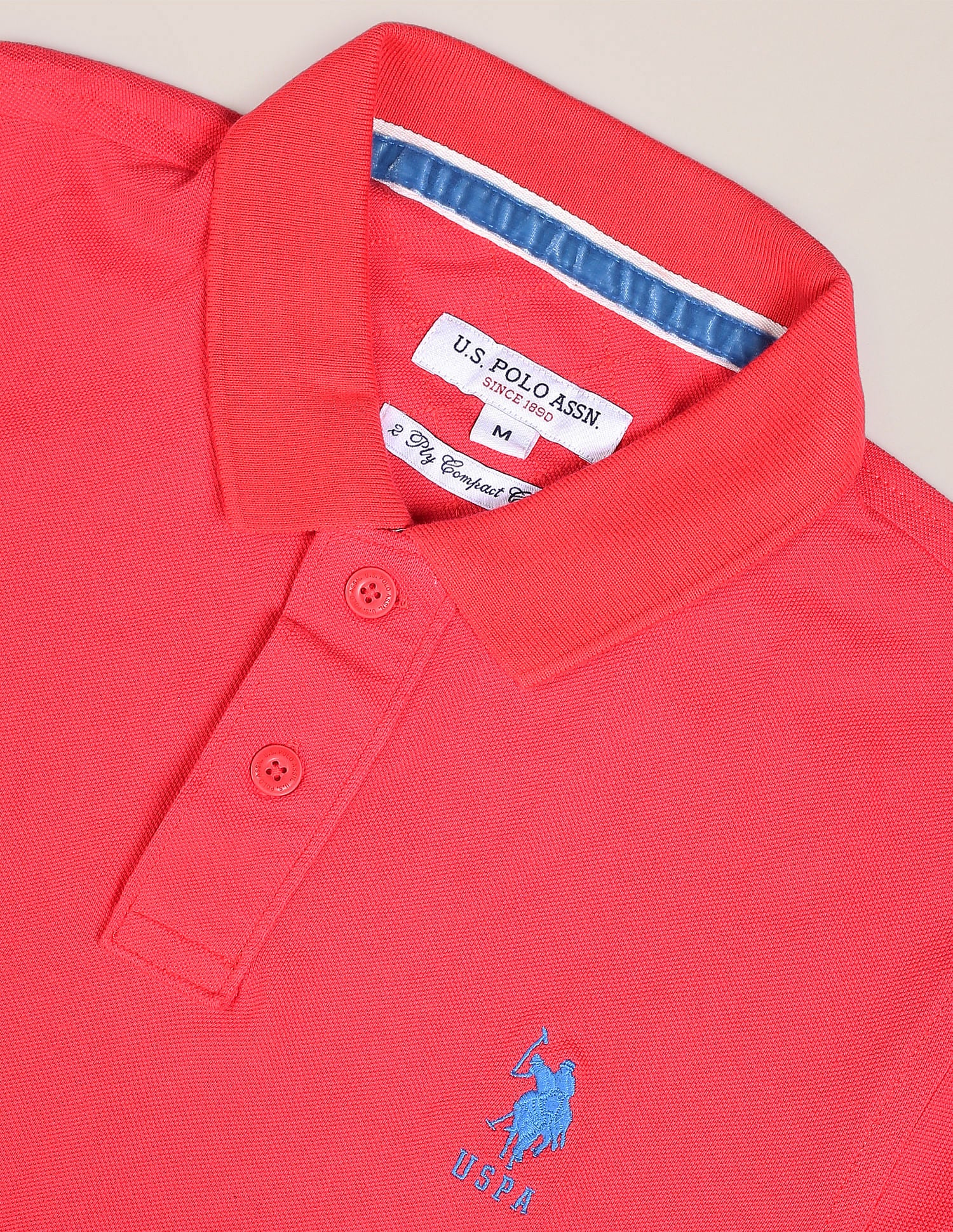 Ribbed Collar Solid Polo Shirt Red - U.S. POLO ASSN. | Large
