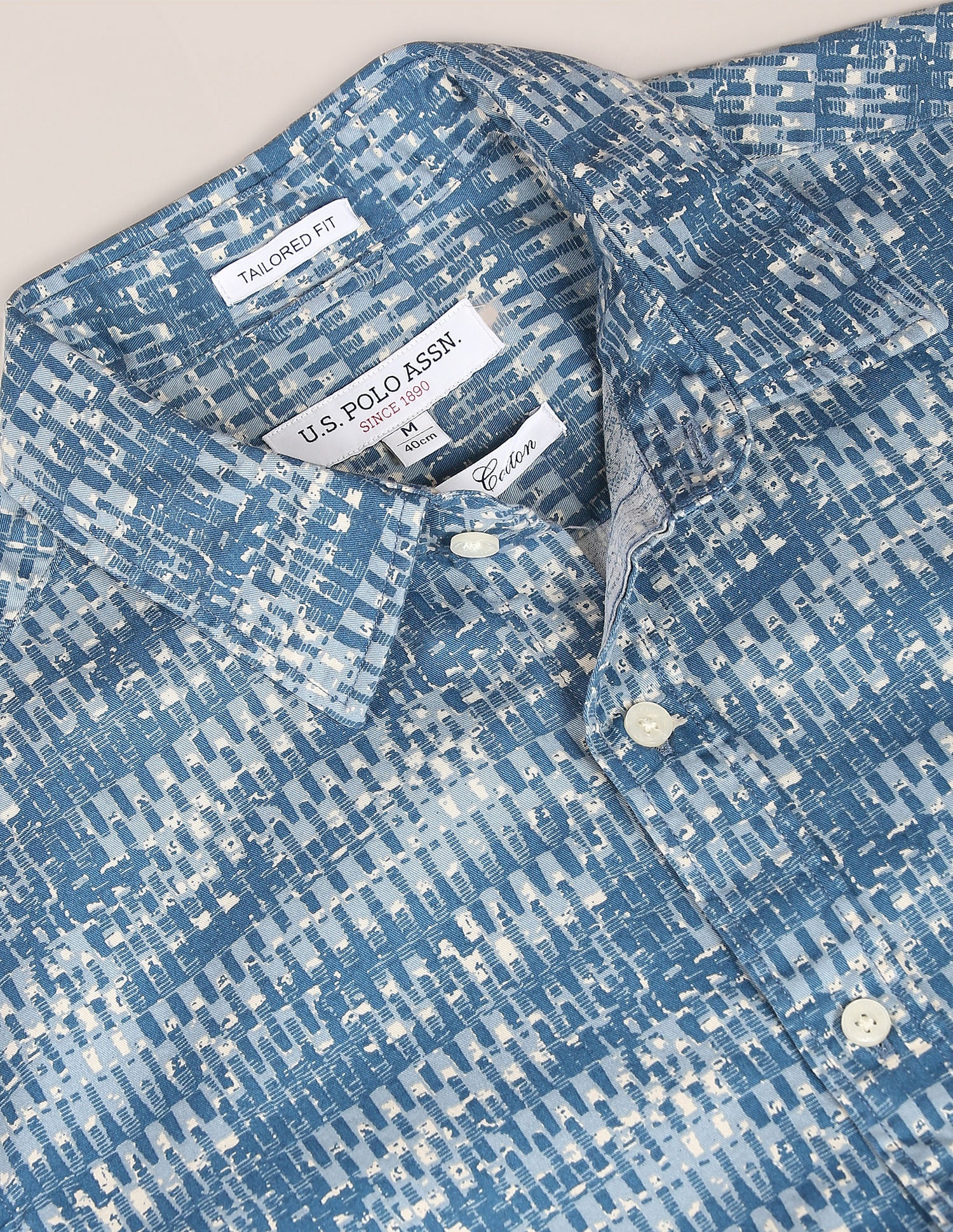 Spread Collar Abstract Print Shirt Teal - U.S. Polo Assn. India | Large