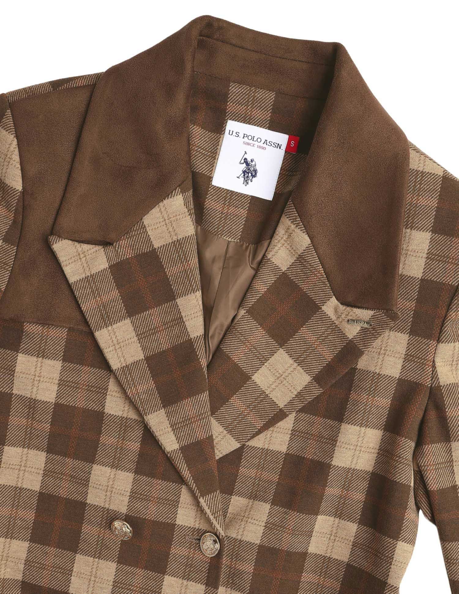Checked Double Breasted Notch Lapel Trench Coat Brown - U.S. POLO ASSN. | Large