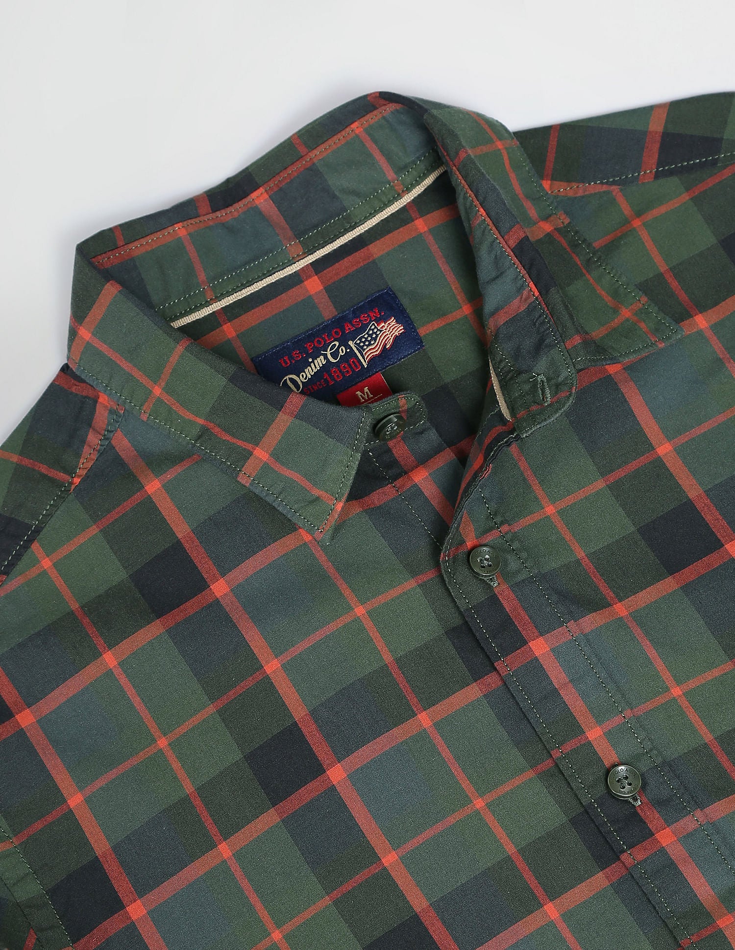 Tartan Check Cotton Shirt Olive - U.S. Polo Assn. India | Large
