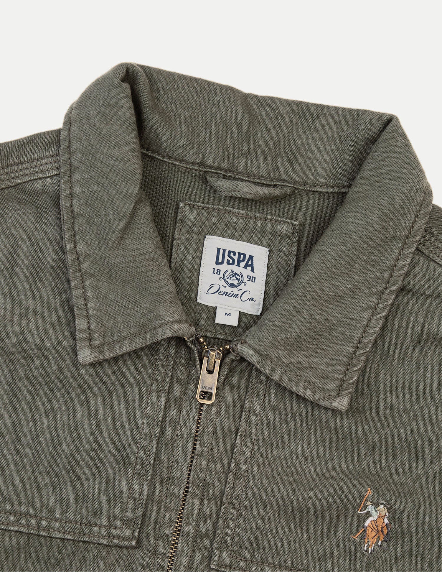 Solid Regular Fit Trucker Jacket Olive - U.S. Polo Assn. India | Large