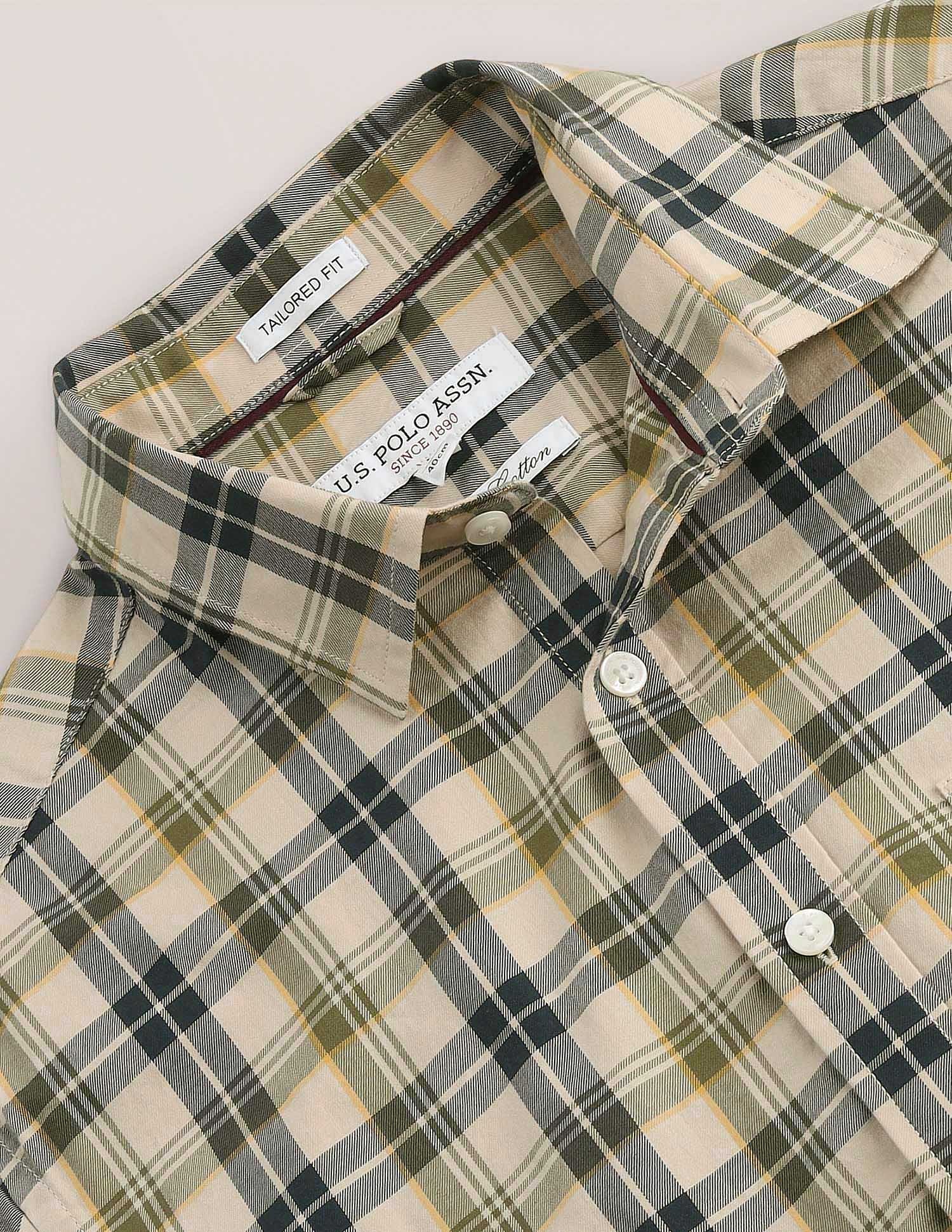 Tailored Fit Tartan Check Shirt Khaki - U.S. Polo Assn. India | Large