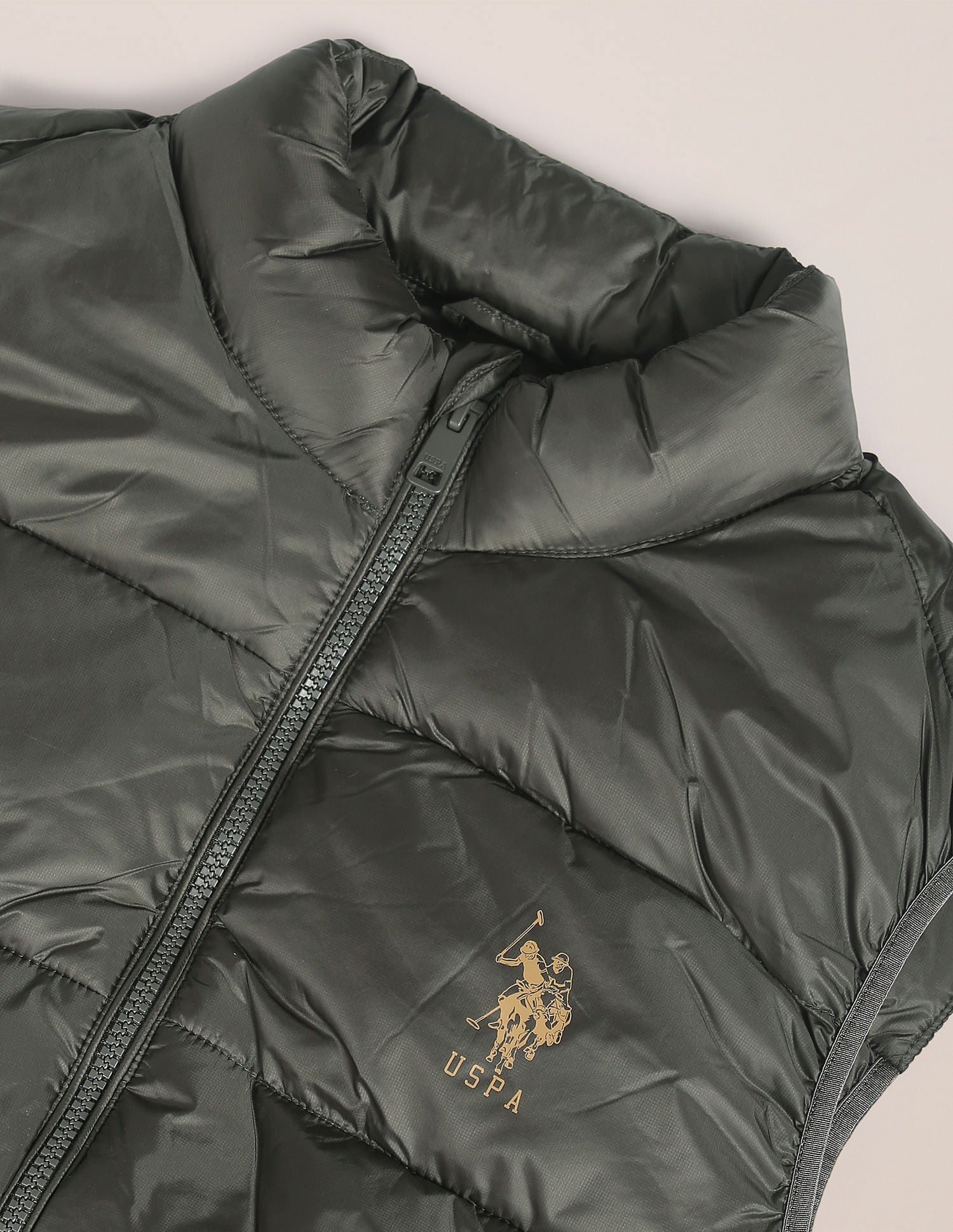 High Neck Sleeveless Quilted Jacket Olive - U.S. Polo Assn. India | Large