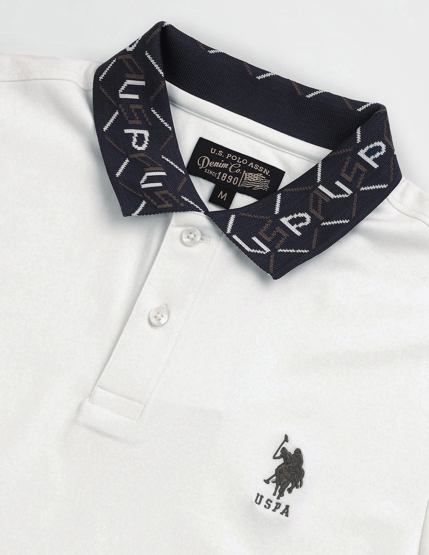 Printed Collar Muscle Fit Polo Shirt Ivory - U.S. Polo Assn. India | Large