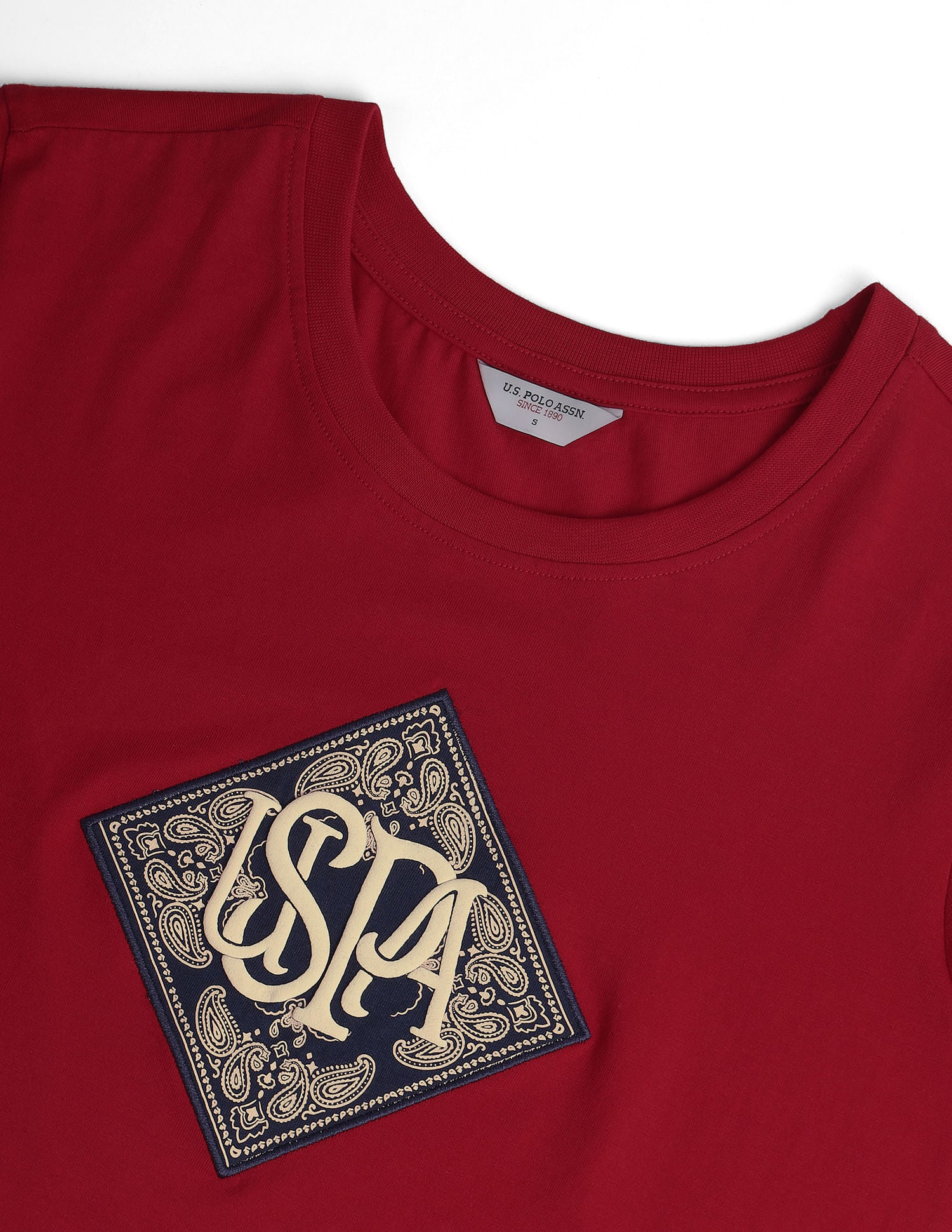 Patchwork Logo Cotton T-Shirt Maroon - U.S. POLO ASSN. | Large