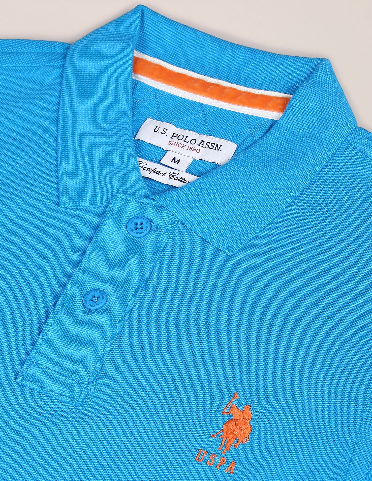 Ribbed Collar Solid Polo Shirt Blue - U.S. POLO ASSN. | Large