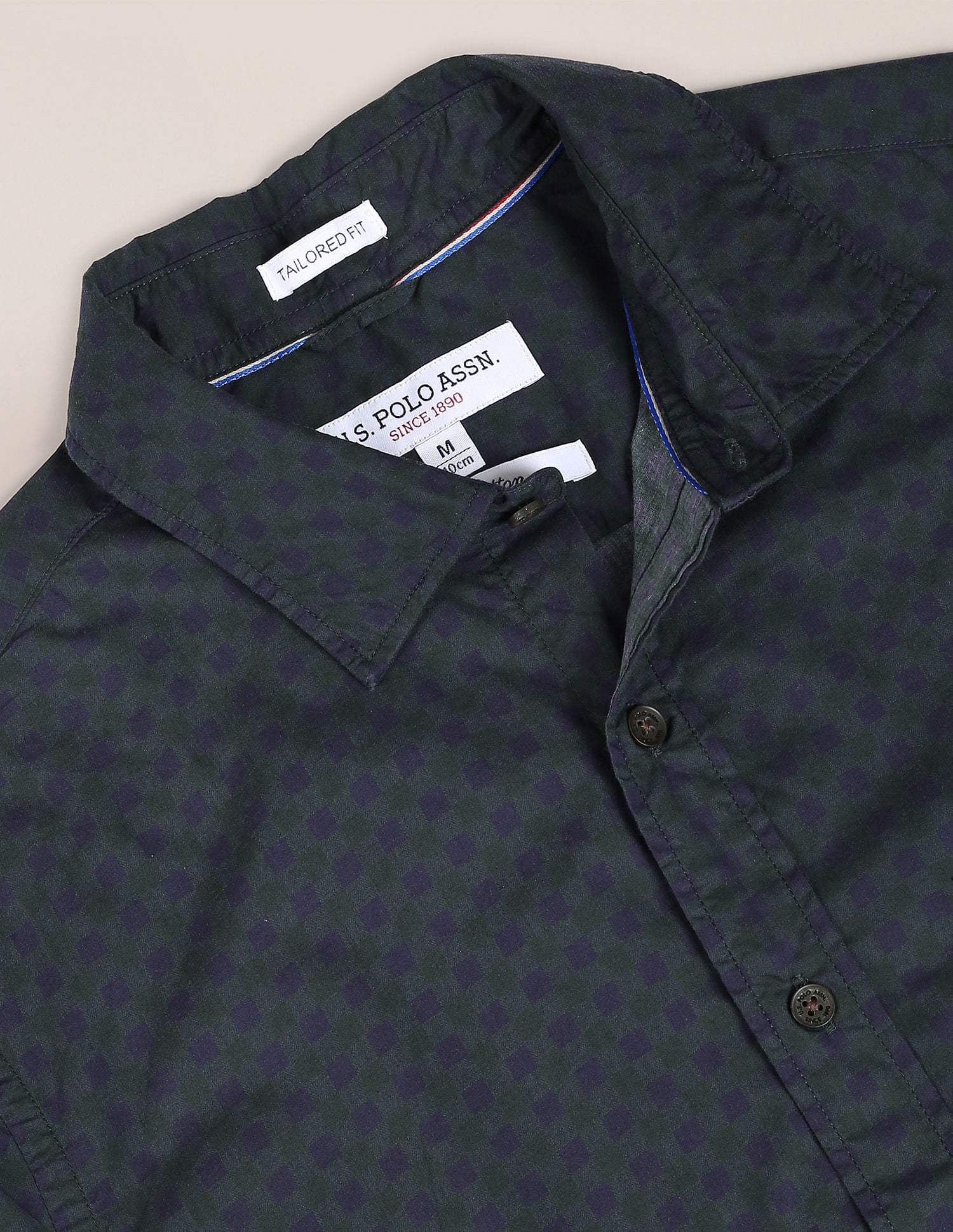 Spread Collar Check Shirt Green - U.S. POLO ASSN. | Large