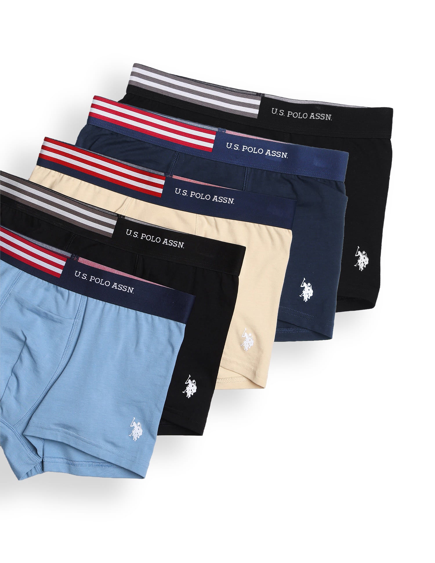 Elastic Waistband Solid OET06-P5 Trunks - Pack Of 5 Multi-colour - U.S. Polo Assn. India | Large