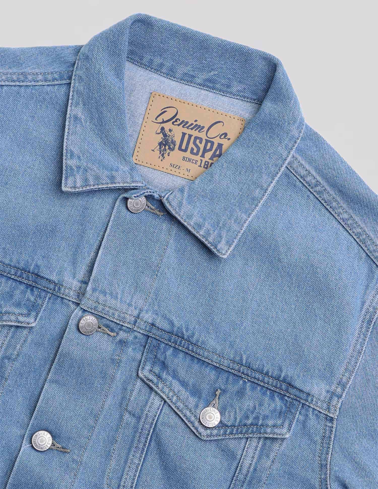 Pure Cotton Regular Fit Denim Jacket Light Wash - U.S. Polo Assn. India | Large