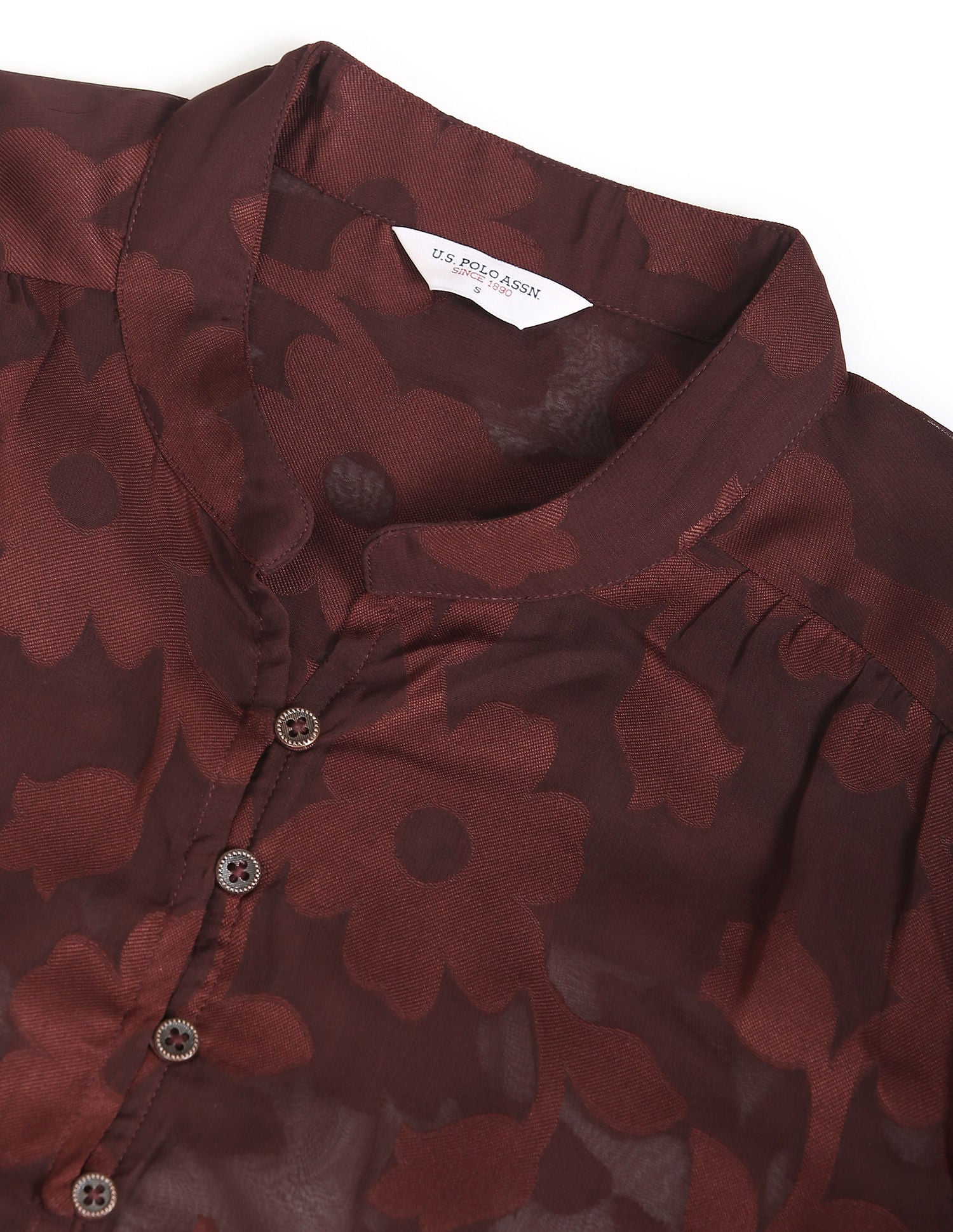 Mandarin Collar Lace Shirt Brown - U.S. Polo Assn. India | Large
