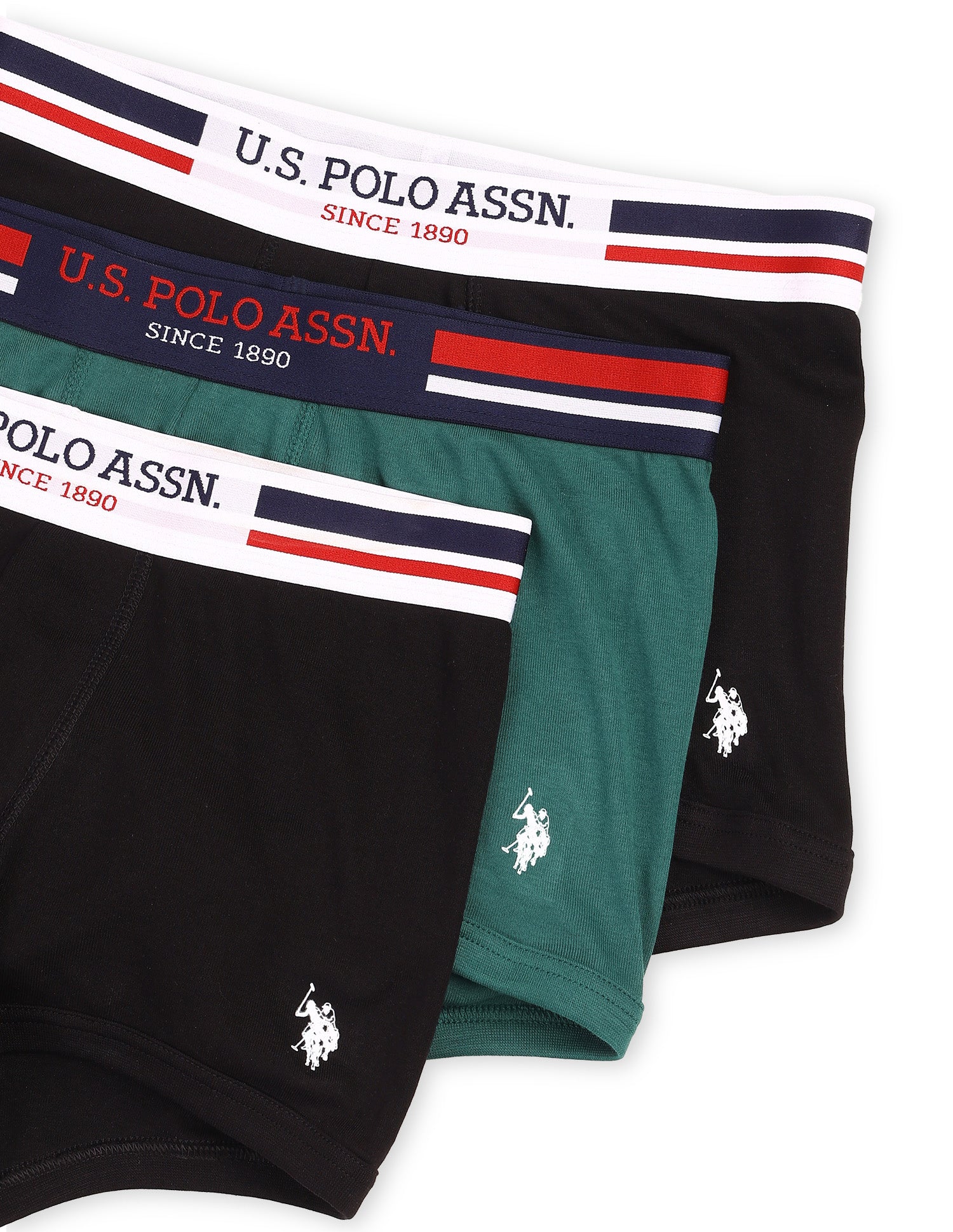 Elastic Waistband Ribbed I641 Trunks - Pack Of 3 Black/Bistro Green/Black - U.S. Polo Assn. India | Large