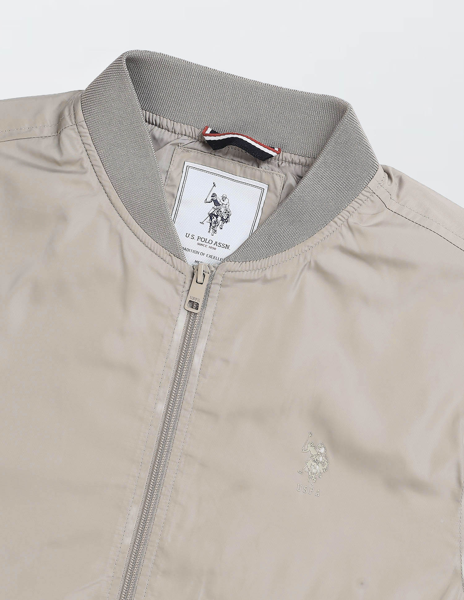 Solid Regular Fit Bomber Jacket Ecru - U.S. Polo Assn. India | Large