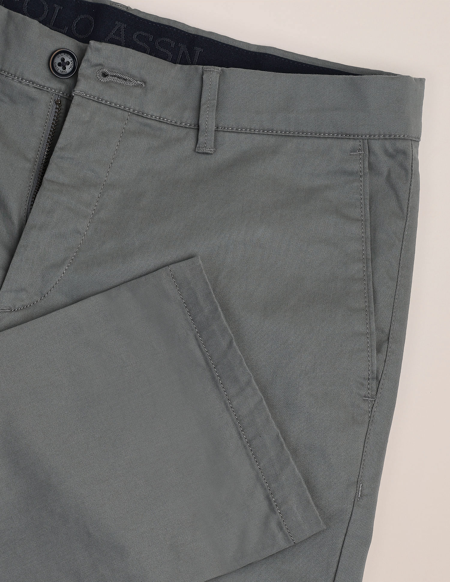 Solid Denver Slim Fit Trousers Grey - U.S. POLO ASSN. | Large