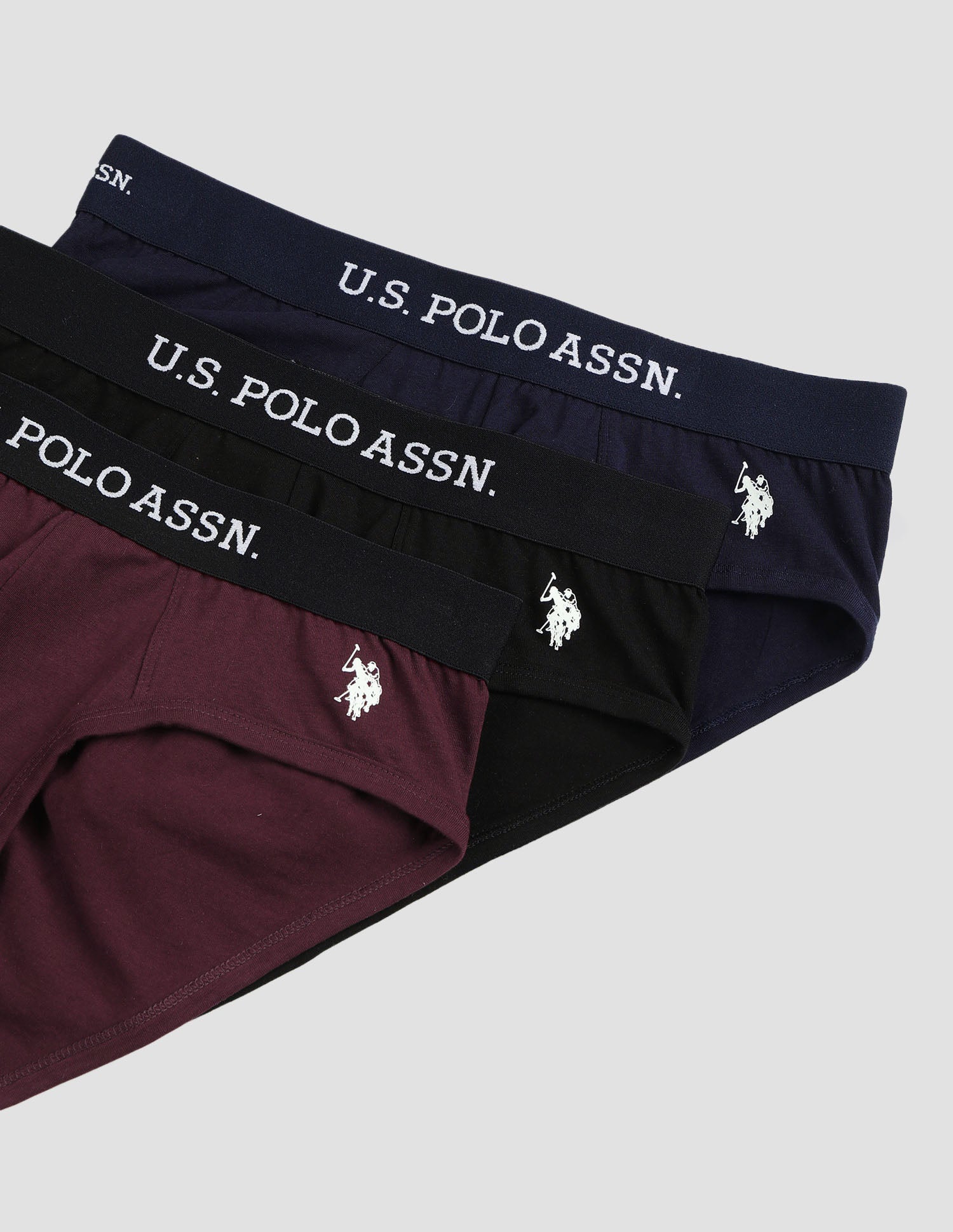 Anti Microbial Solid OEB13 Briefs - Pack Of 3 Black, Navy and Burgandy - U.S. POLO ASSN. | Large