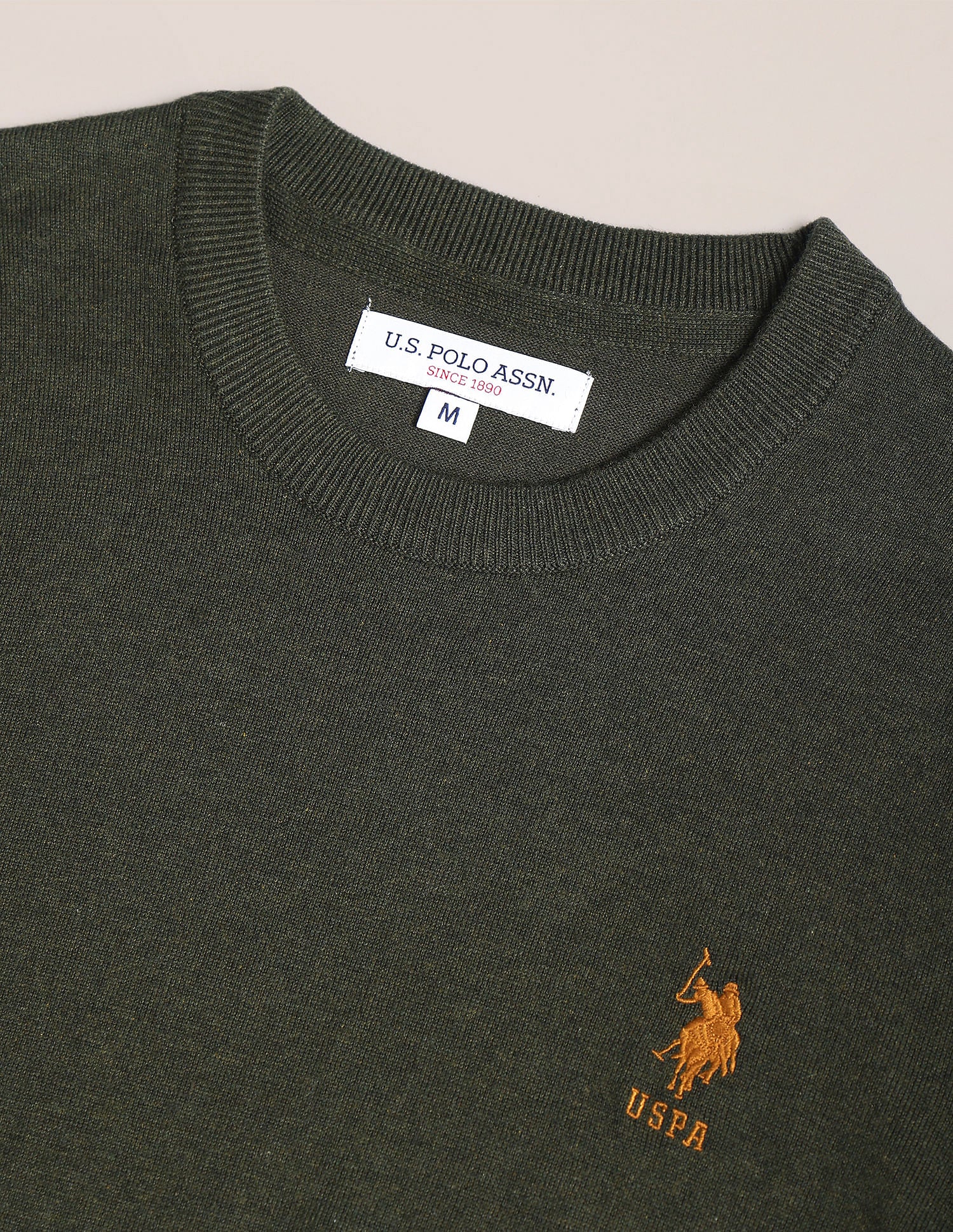 Crew Neck Heathered Sweater Olive - U.S. POLO ASSN. | Large