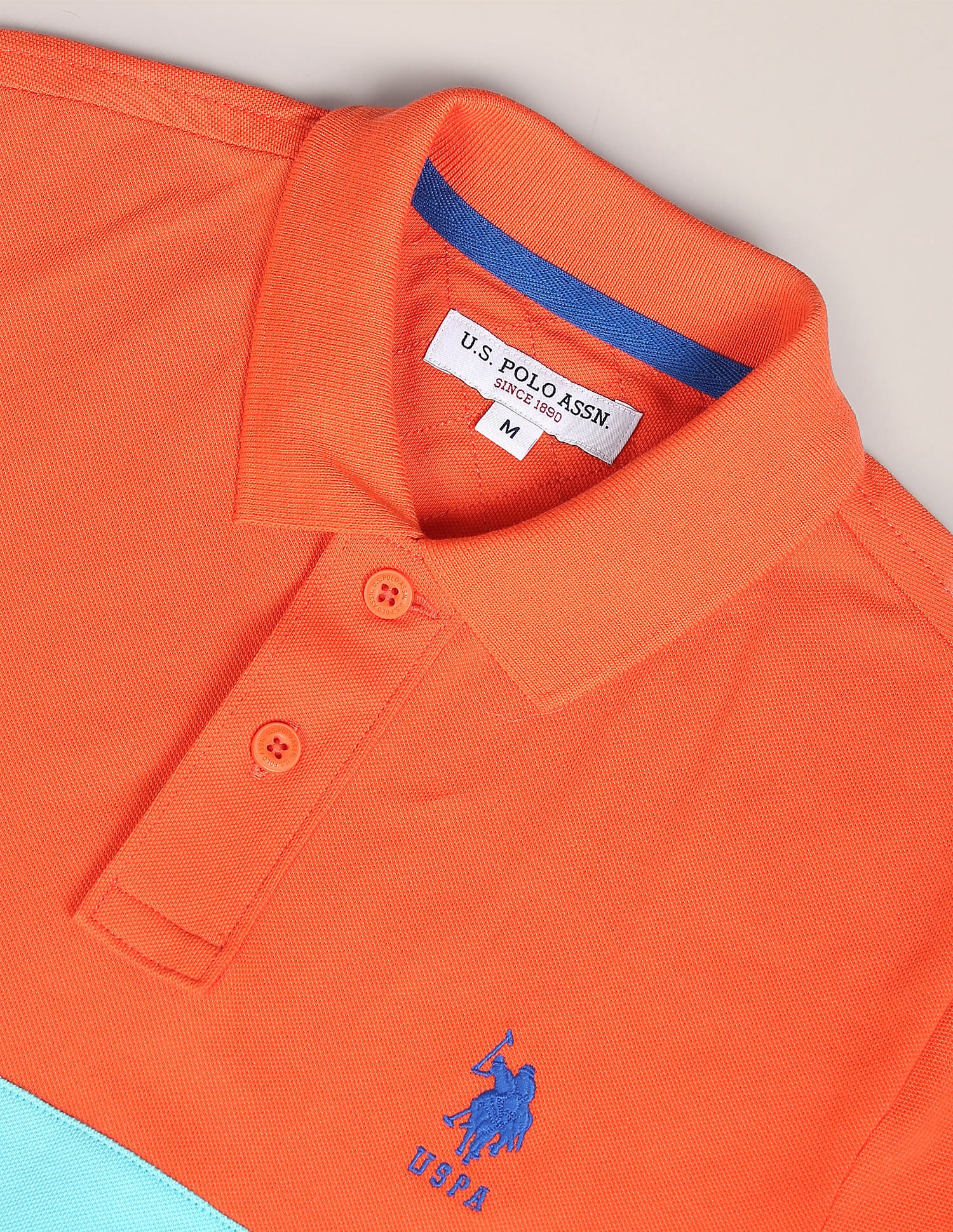 Colour Block Cotton Polo Shirt Orange - U.S. POLO ASSN. | Large