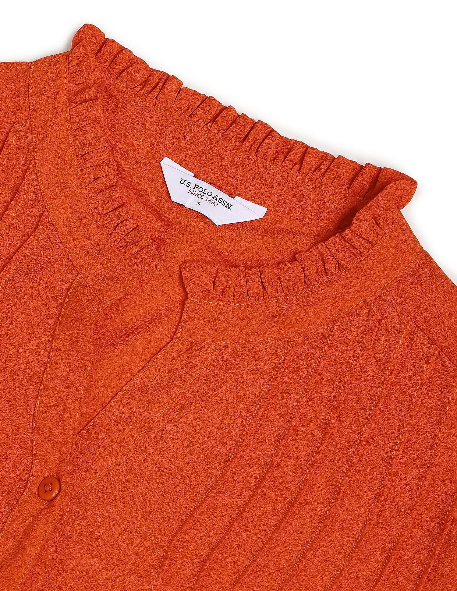 Stand Collar Pleated Solid Top Red - U.S. POLO ASSN. | Large