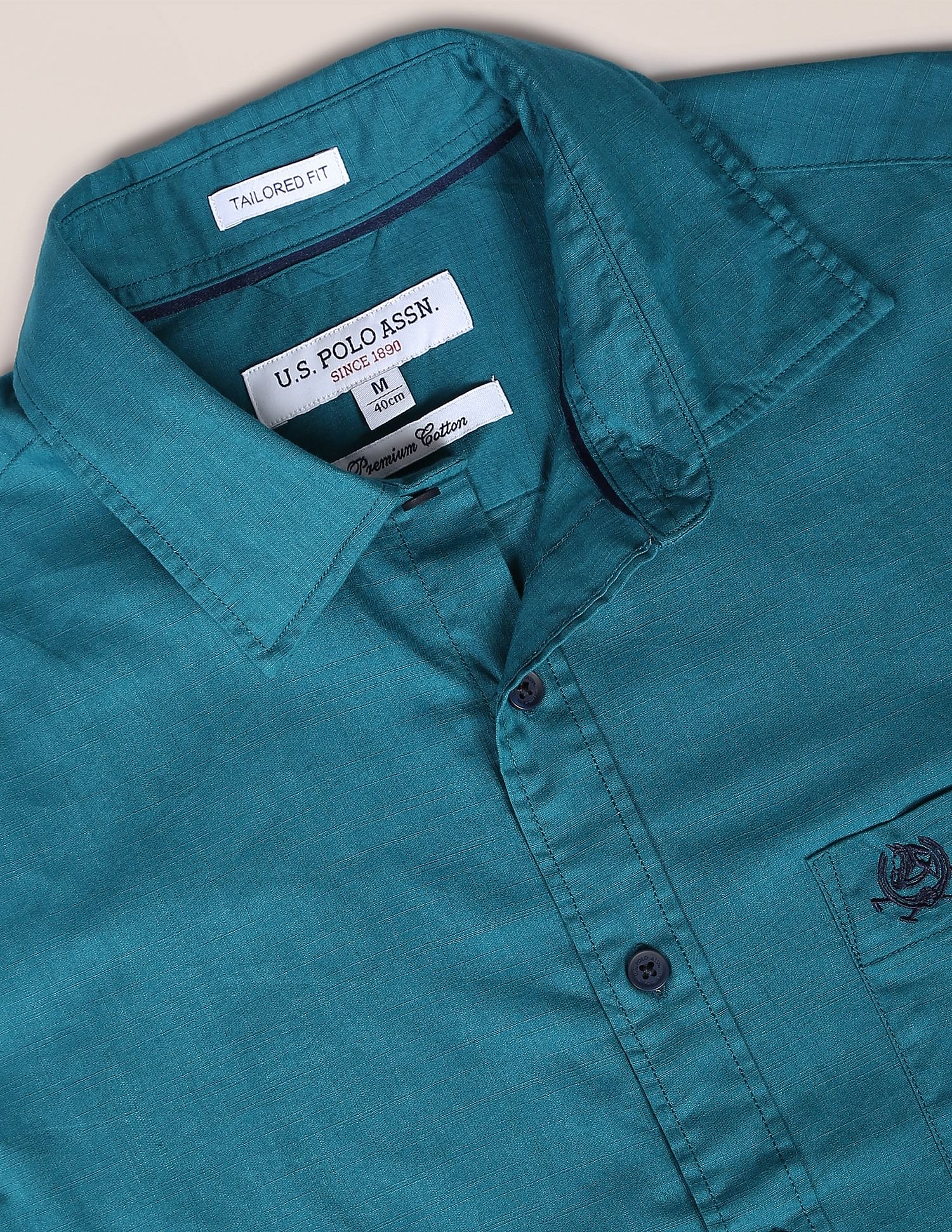 Tailored Regular Fit Cotton Casual Shirt Teal - U.S. Polo Assn. India | Large
