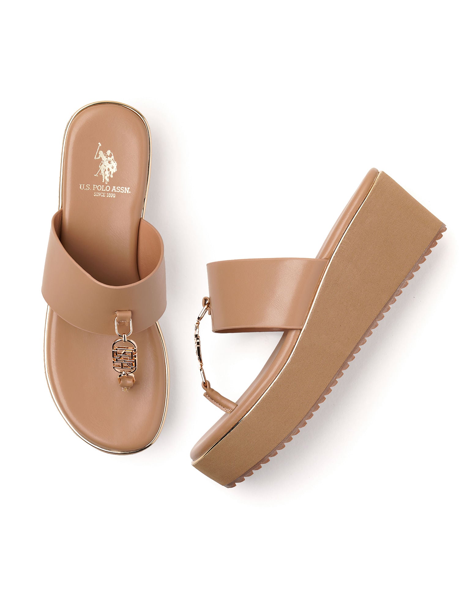 Toe Separator Alessia Wedge Sandals Beige - U.S. Polo Assn. India | Large