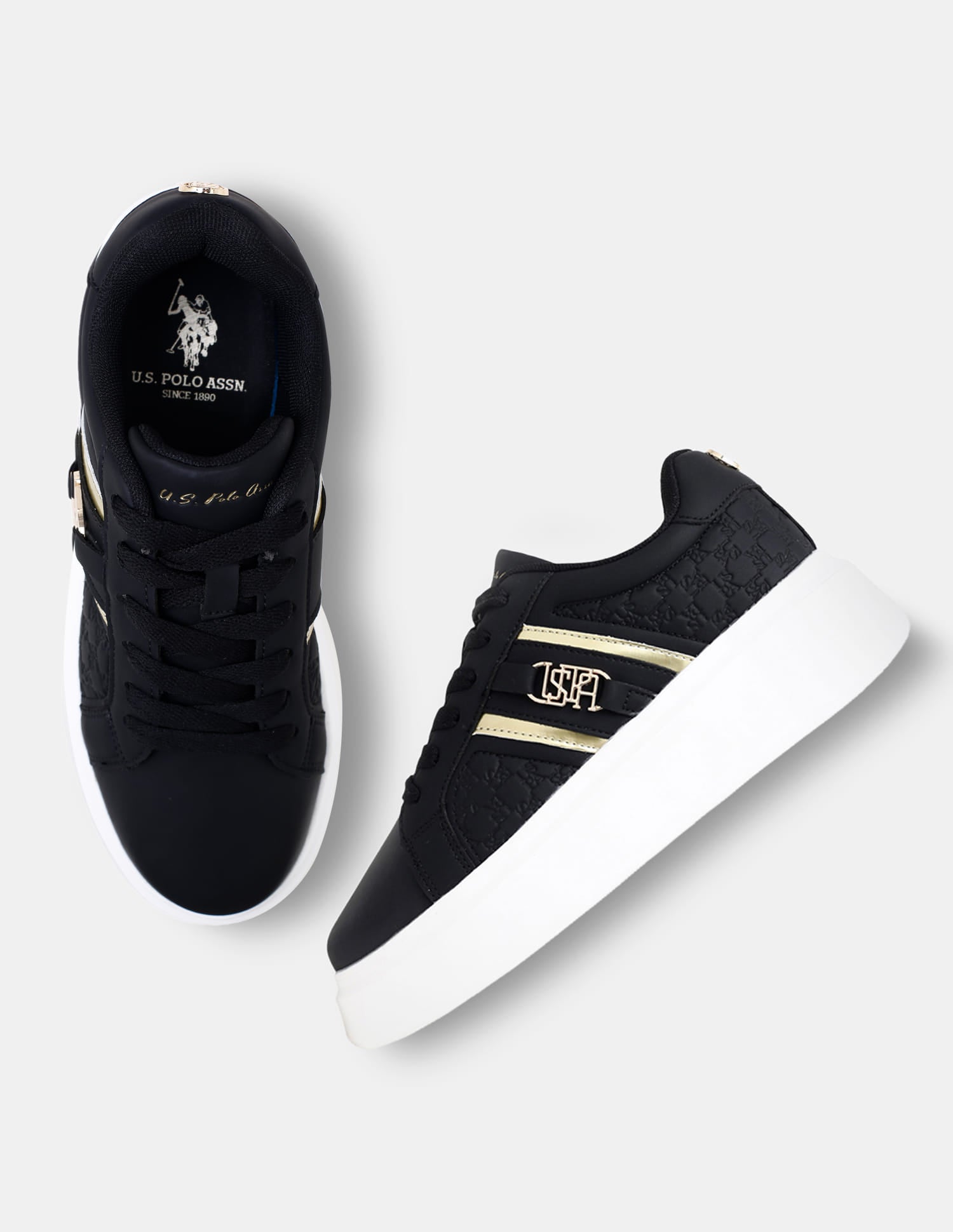 Women Elowen Brand Embossed Sneakers Black - U.S. Polo Assn. India | Large