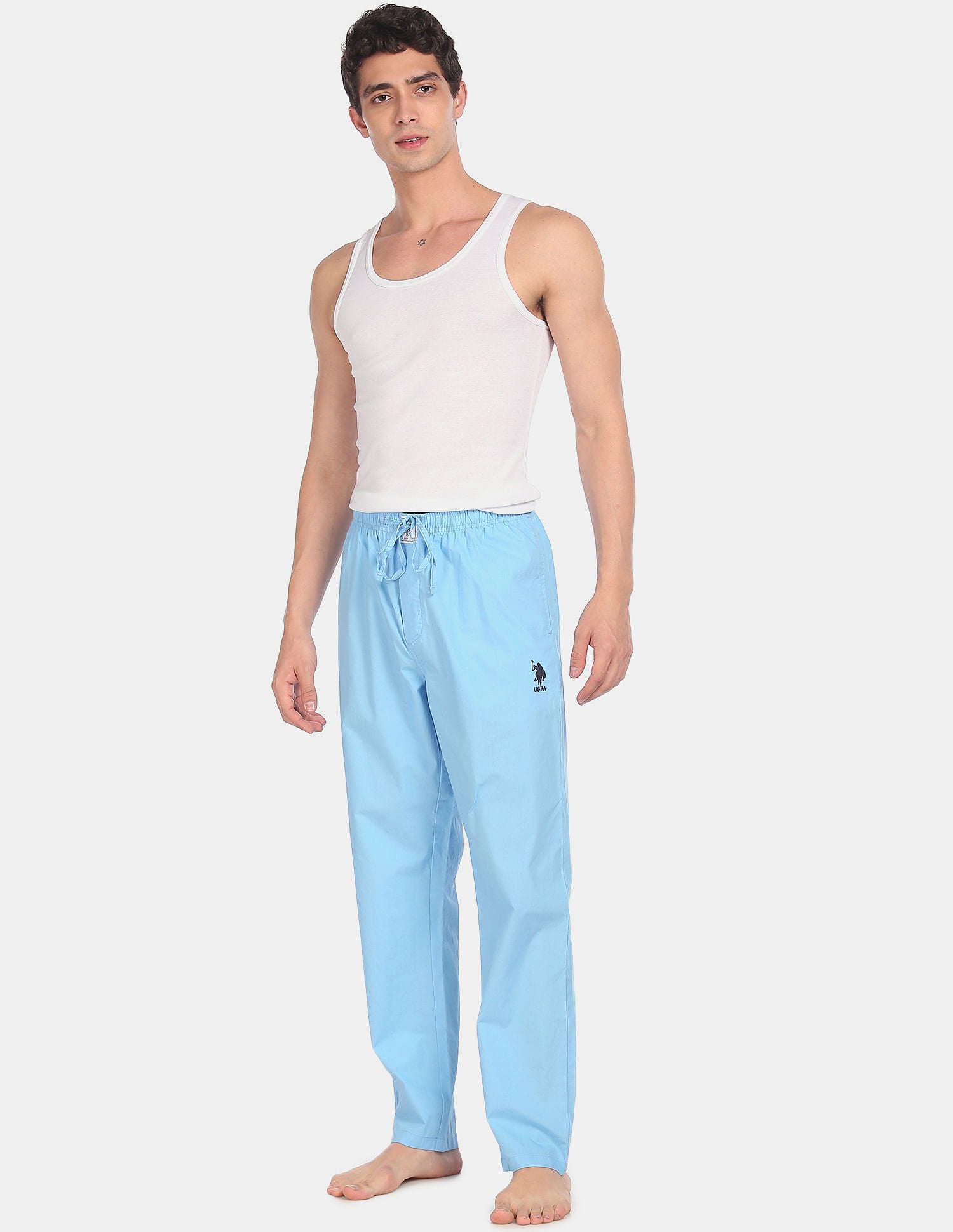 Comfort Fit Solid Cotton I690 Lounge Pants - Pack Of 1 Light Blue - U.S. POLO ASSN. | Large