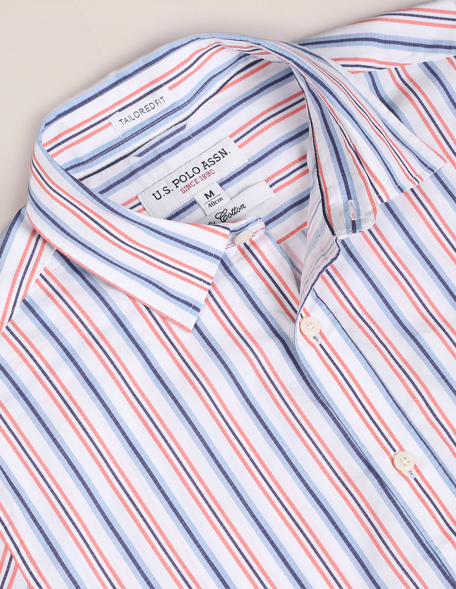 Vertical Stripe Cotton Shirt White, Blue and Red - U.S. Polo Assn. India | Large