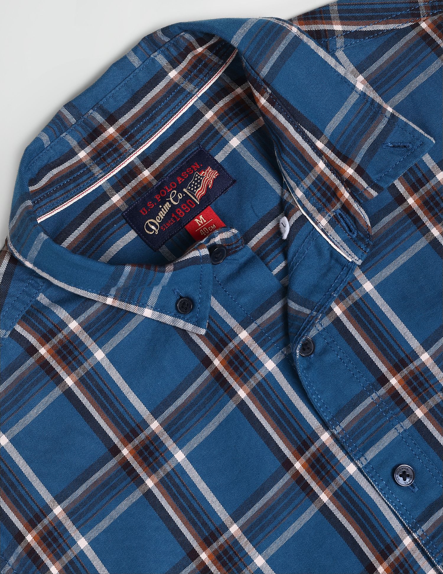 Button Down Collar Tartan Check Formal Shirt Blue - U.S. Polo Assn. India | Large