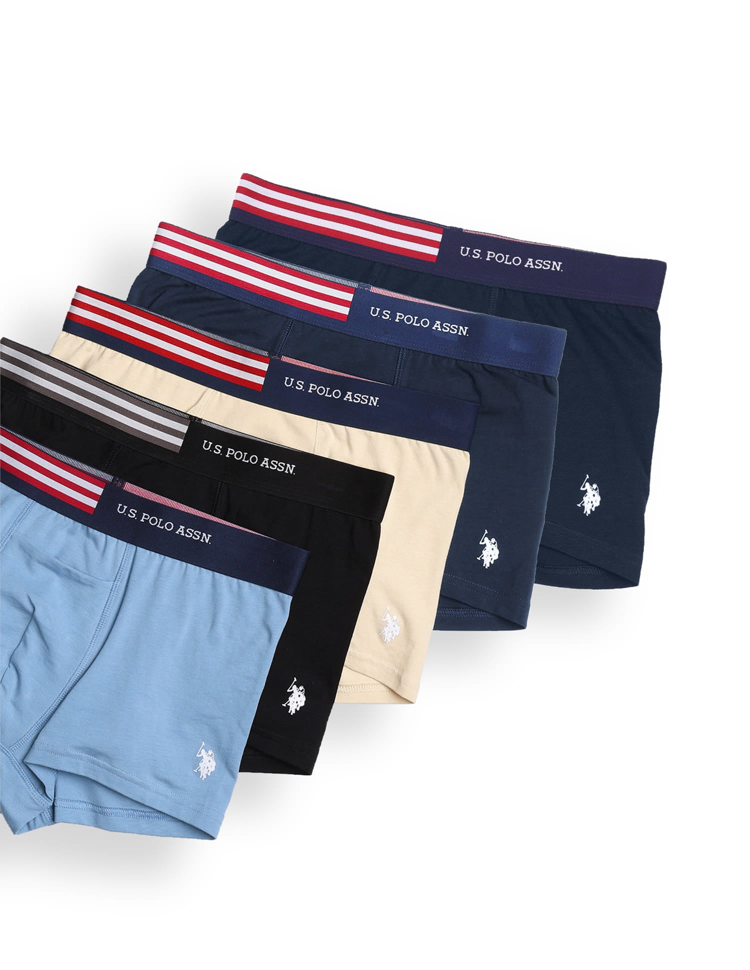 Solid Elastic Waistband OET06-P5 Trunks - Pack Of 5 Multi-colour - U.S. Polo Assn. India | Large