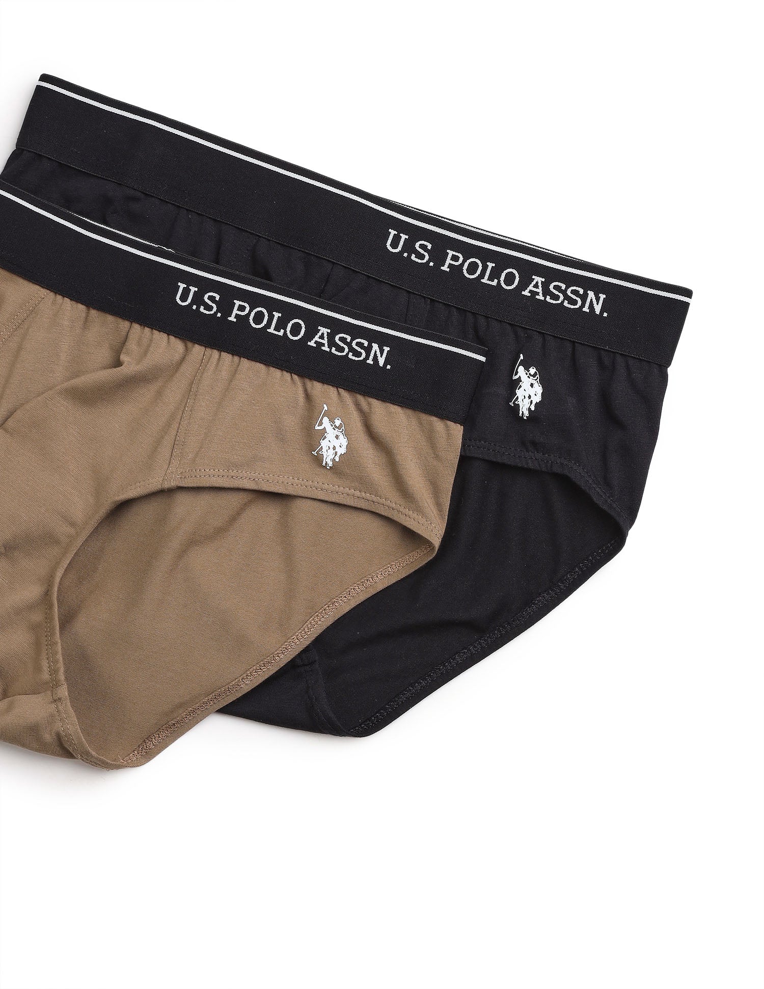 Cotton Stretch Breathable OEB18 Briefs - Pack Of 2 Uspa Black and Coco Cream - U.S. POLO ASSN. | Large