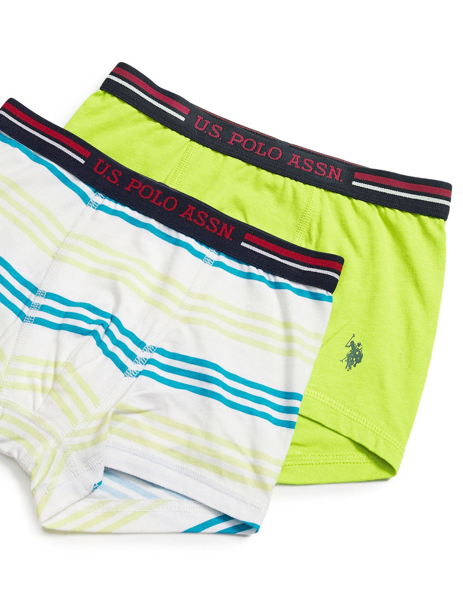 Mid Rise Cotton Spandex EKT02 Trunks - Pack Of 2 Lime Green and White - U.S. POLO ASSN. | Large