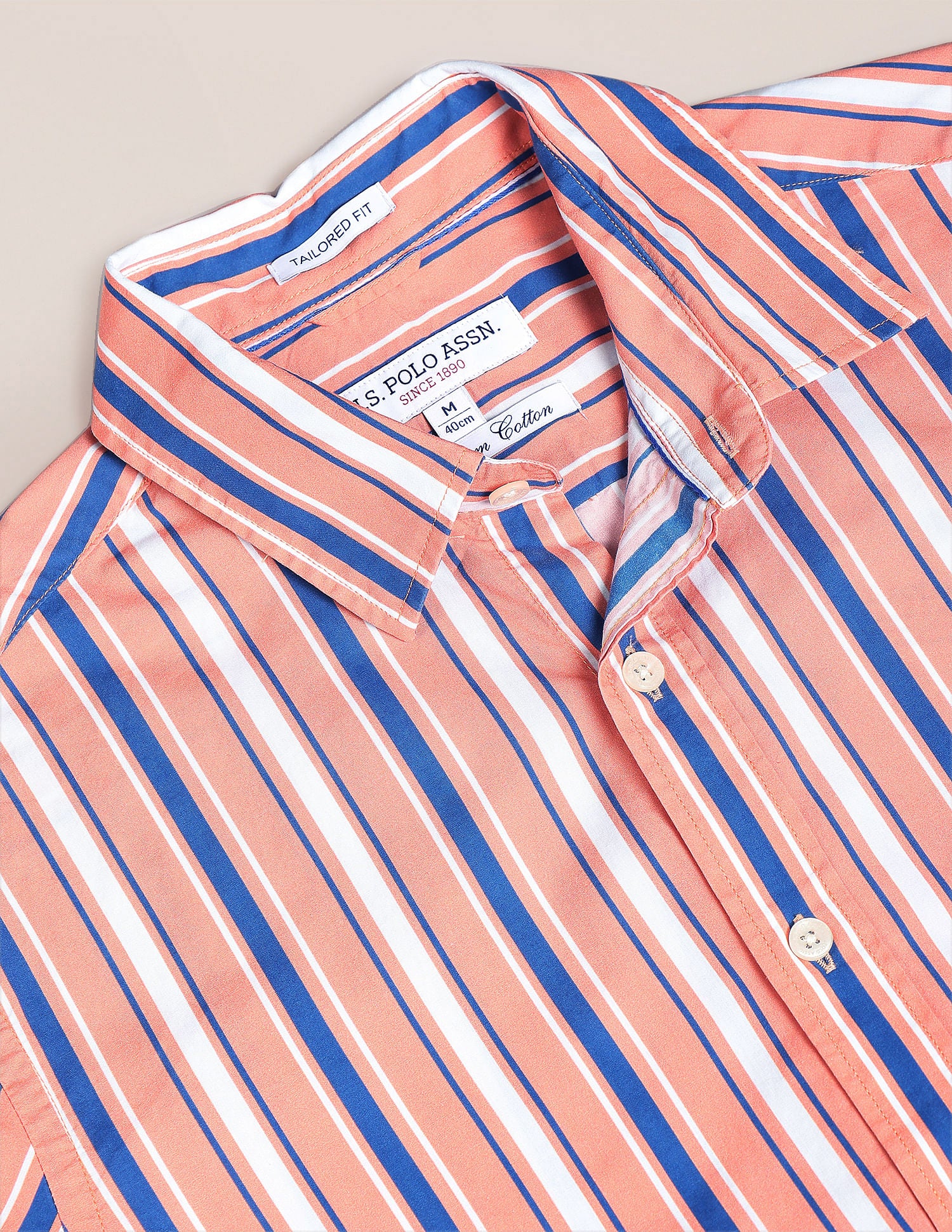 Vertical Stripe Cotton Shirt Orange - U.S. Polo Assn. India | Large