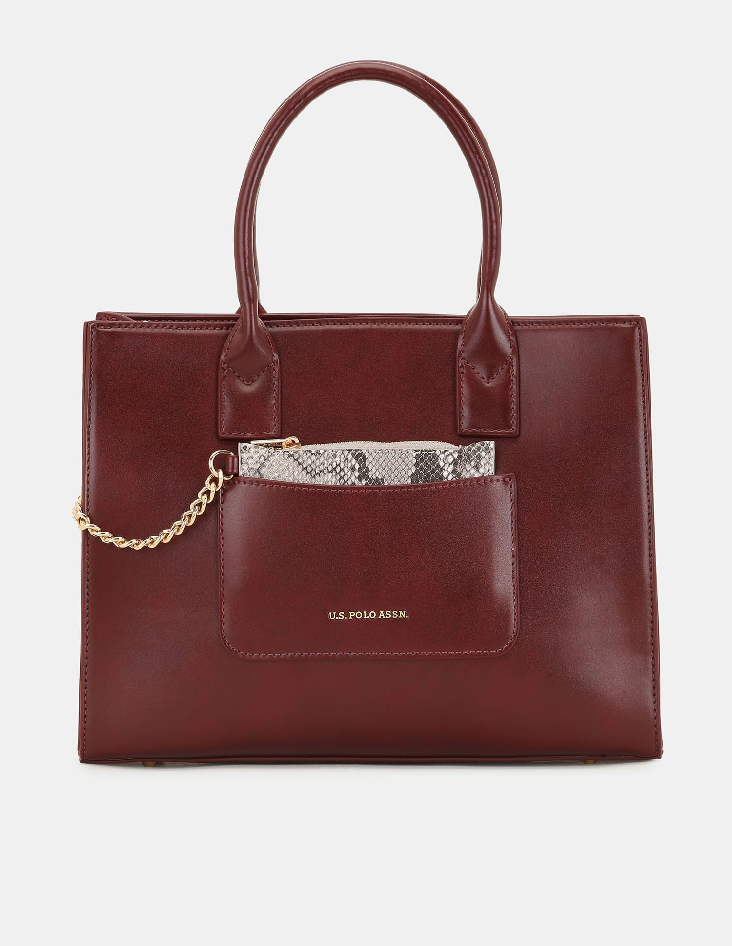 Women Bonnie Satchel Bag with Chain Card Holder Burgundy - U.S. POLO ASSN. | Large