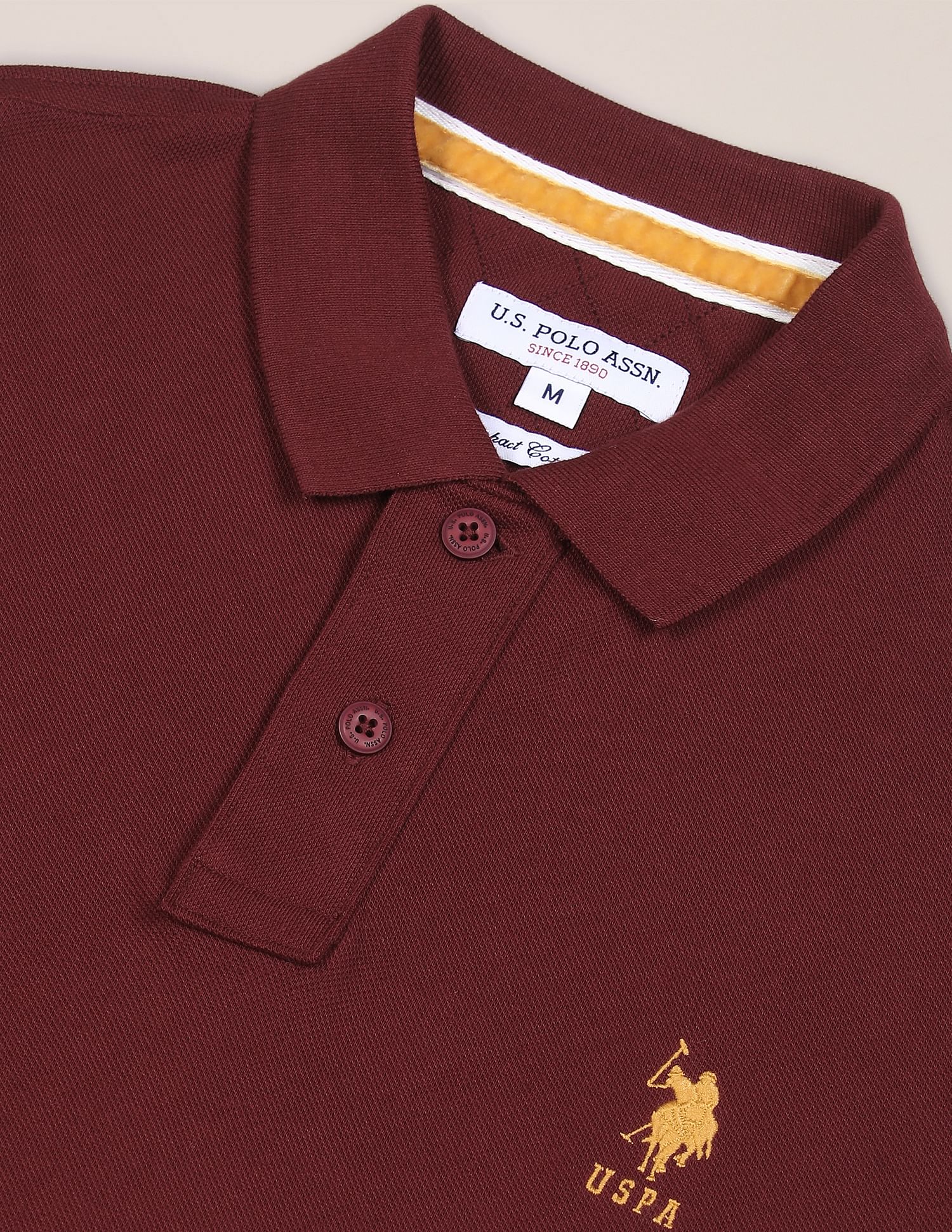 Ribbed Collar Solid Polo Shirt Maroon - U.S. POLO ASSN. | Large