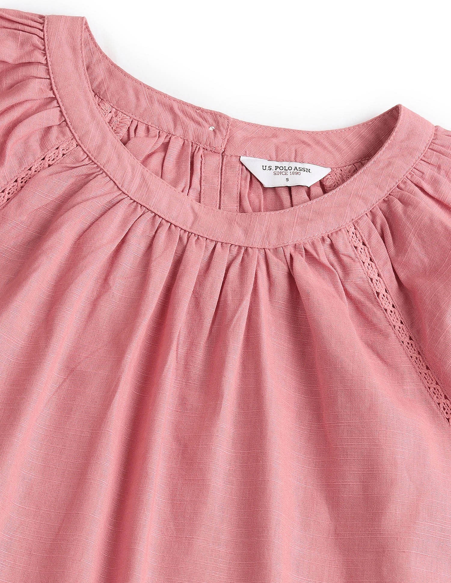 Embroidered Sleeve Cotton Top Pink - U.S. POLO ASSN. | Large