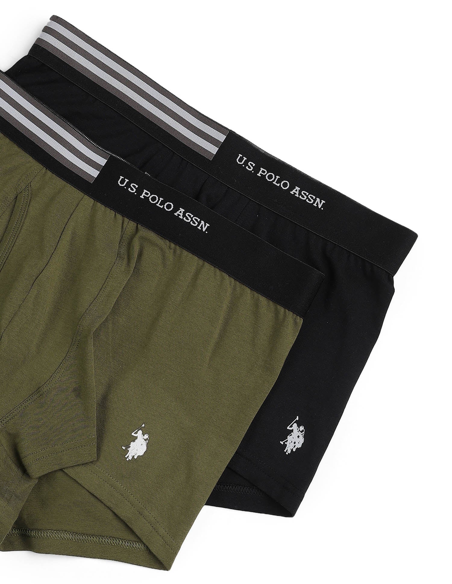 Striped Waistband OET19 Trunks - Pack Of 2 Dark Olive and Uspa Black - U.S. Polo Assn. India | Large