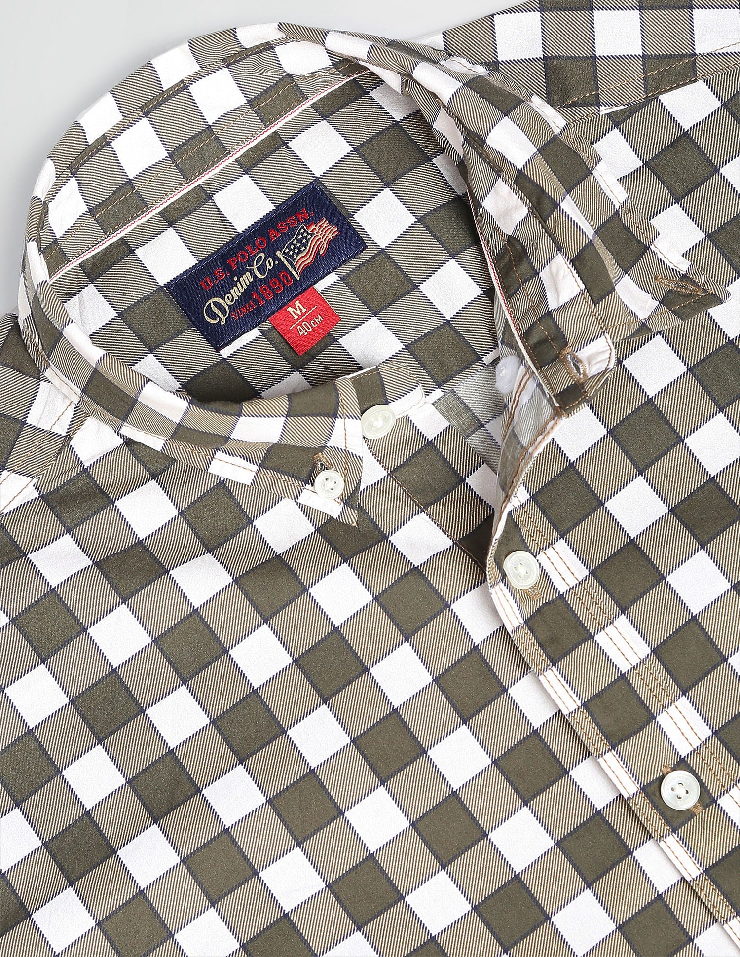 Gingham Slim Shirt Khaki - U.S. Polo Assn. India | Large