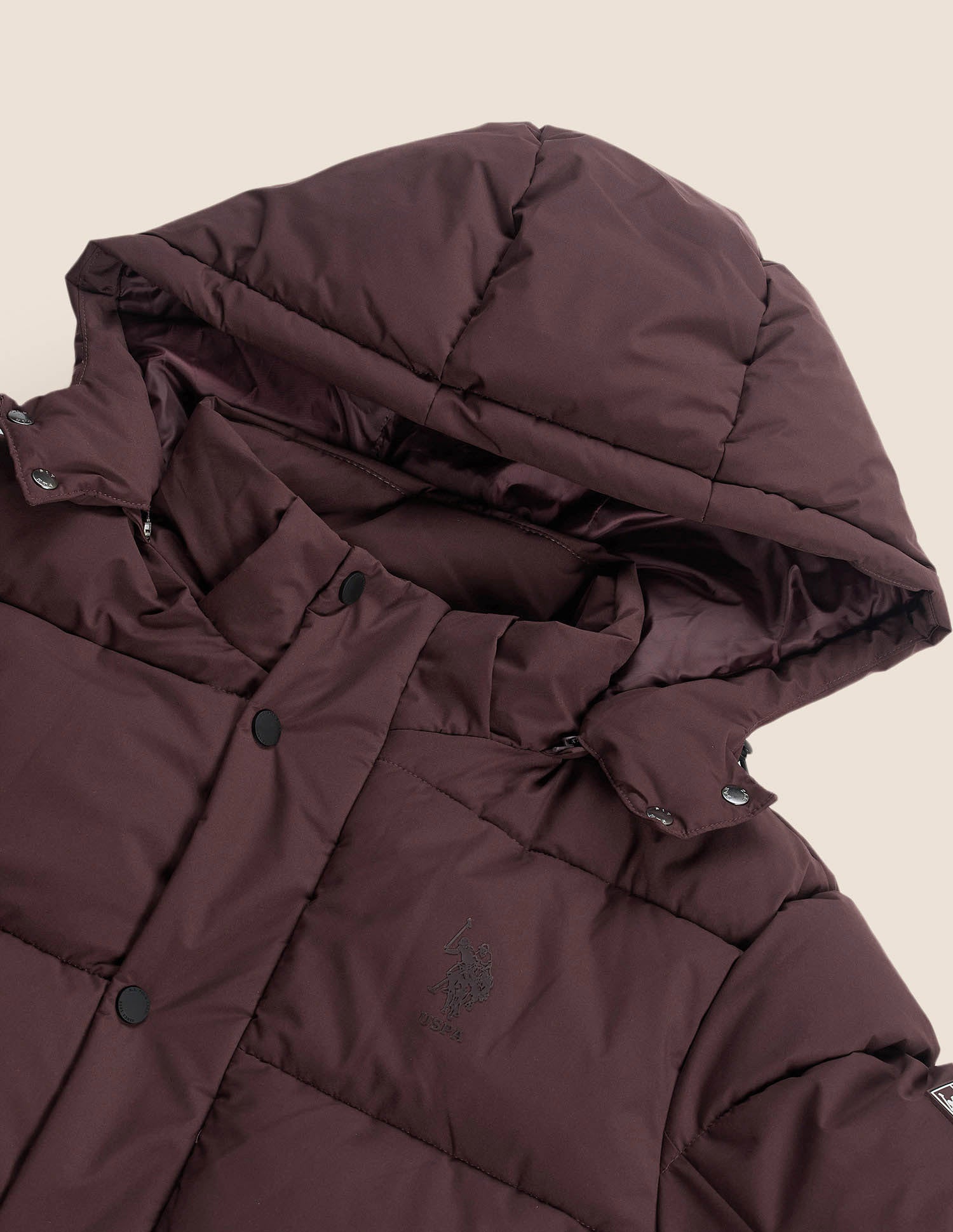 Hooded Regular Fit Puffer Jacket Wine - U.S. Polo Assn. India | Large