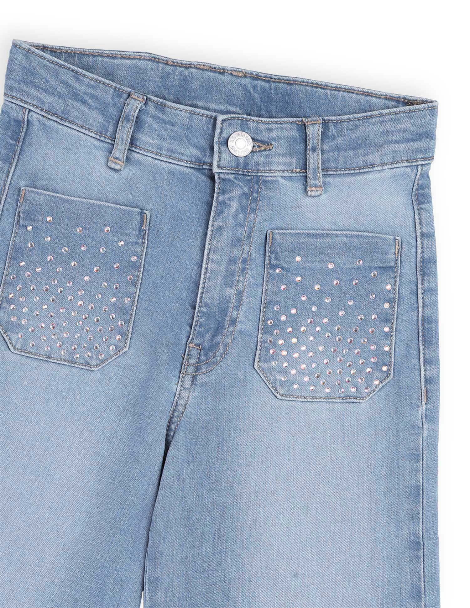 Girls Wide Leg Fit High Rise Jeans Light Blue - U.S. POLO ASSN. | Large