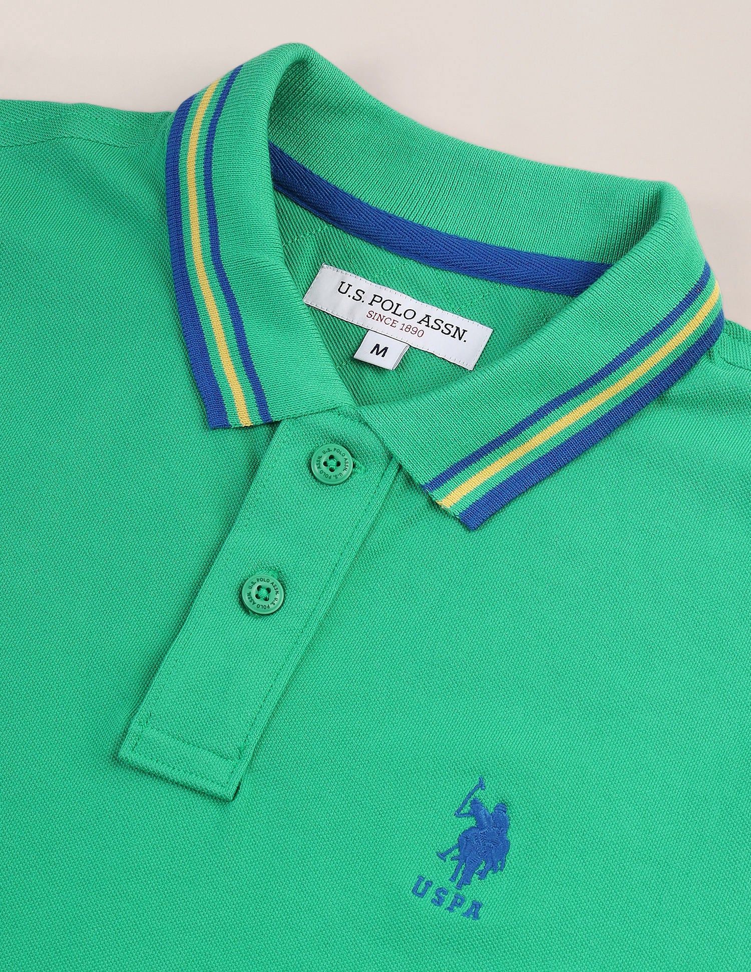 Tipped Collar Slim Polo Shirt Green - U.S. Polo Assn. India | Large