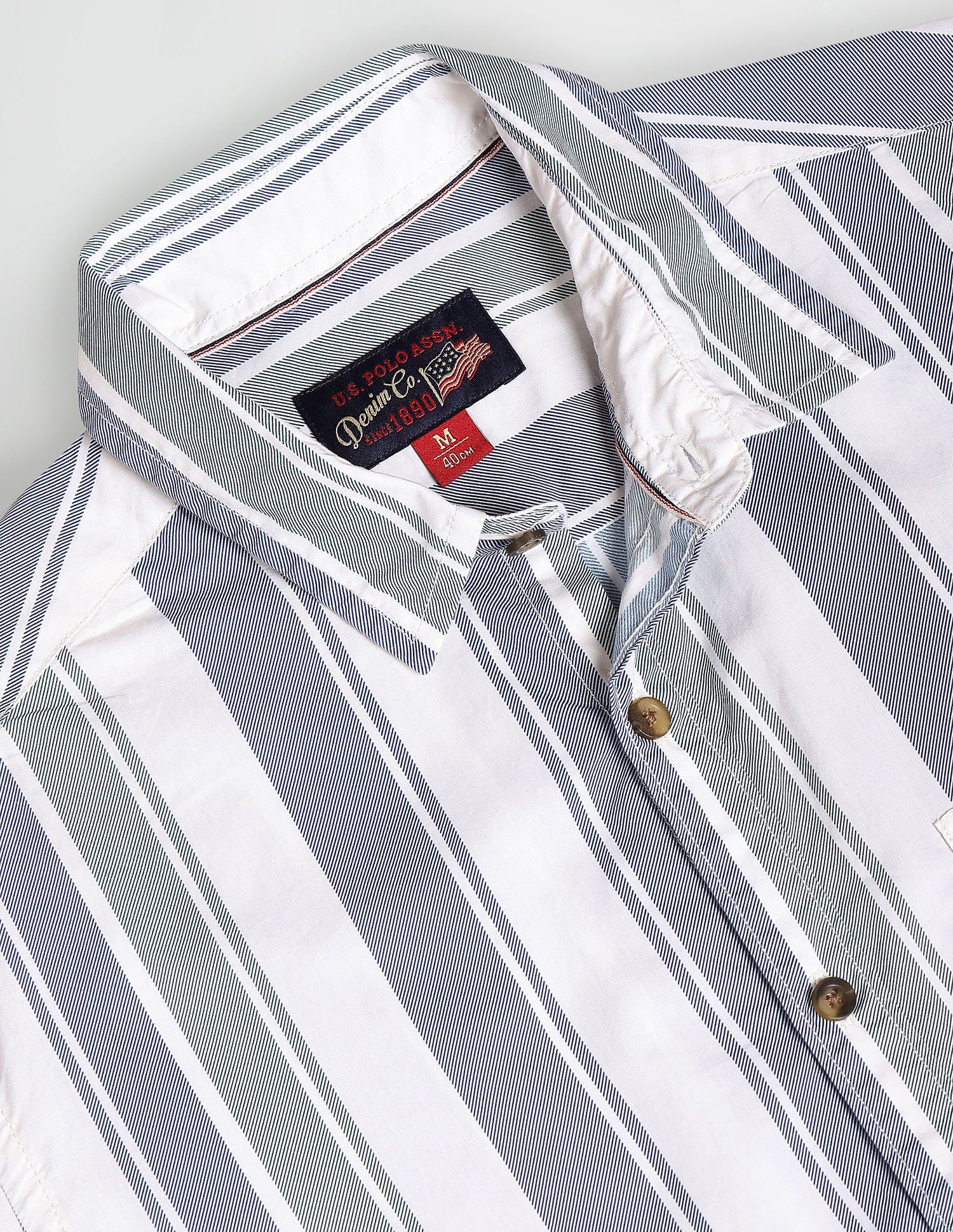 Vertical Stripe Cotton Shirt Ecru, Blue and Green - U.S. POLO ASSN. | Large